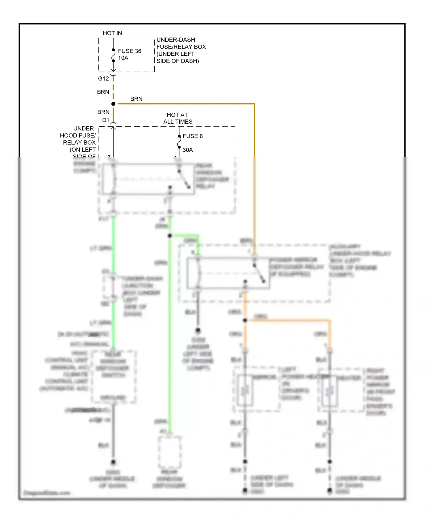 Wiring diagram rear window defogger for Honda CR-V III facelift (2009-2012) (2 of 3)