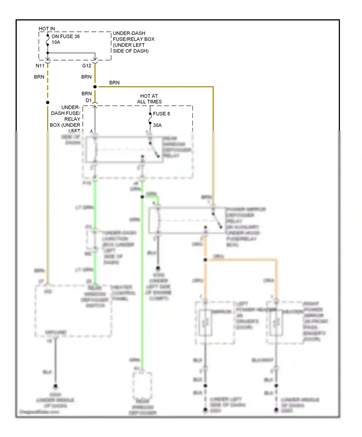 Wiring diagram heater control panel rear window defogger switch for Honda CR-V III (2006-2009) (1 of 2)
