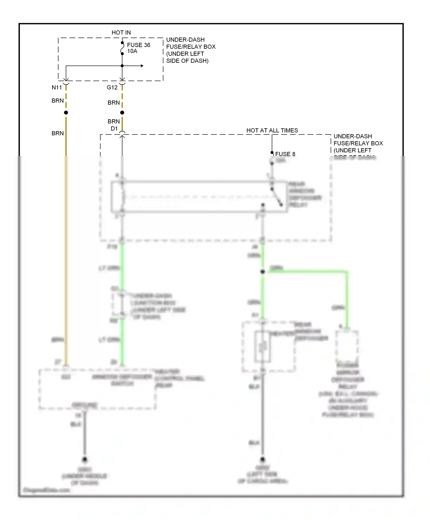 Wiring diagram heater control panel rear window defogger switch for Honda CR-V III (2006-2009) (2 of 2)