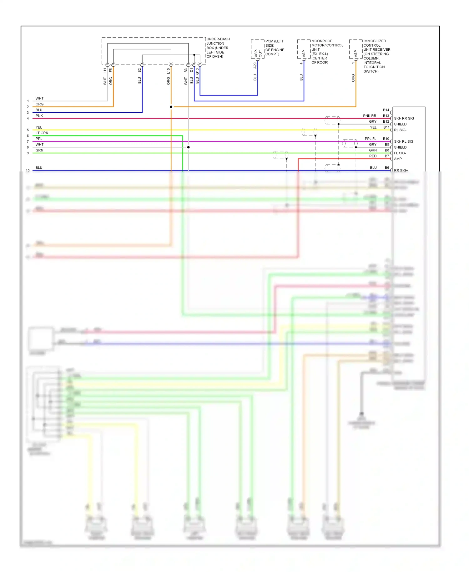 Wiring diagram right front speaker for Honda CR-V III (2006-2009) (1 of 3)