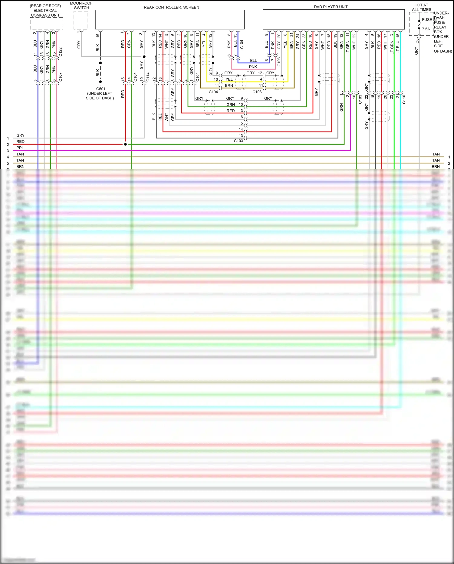 Honda CR-V IV (2011-2015) rear controller, screen wiring diagram  (3 of 3)