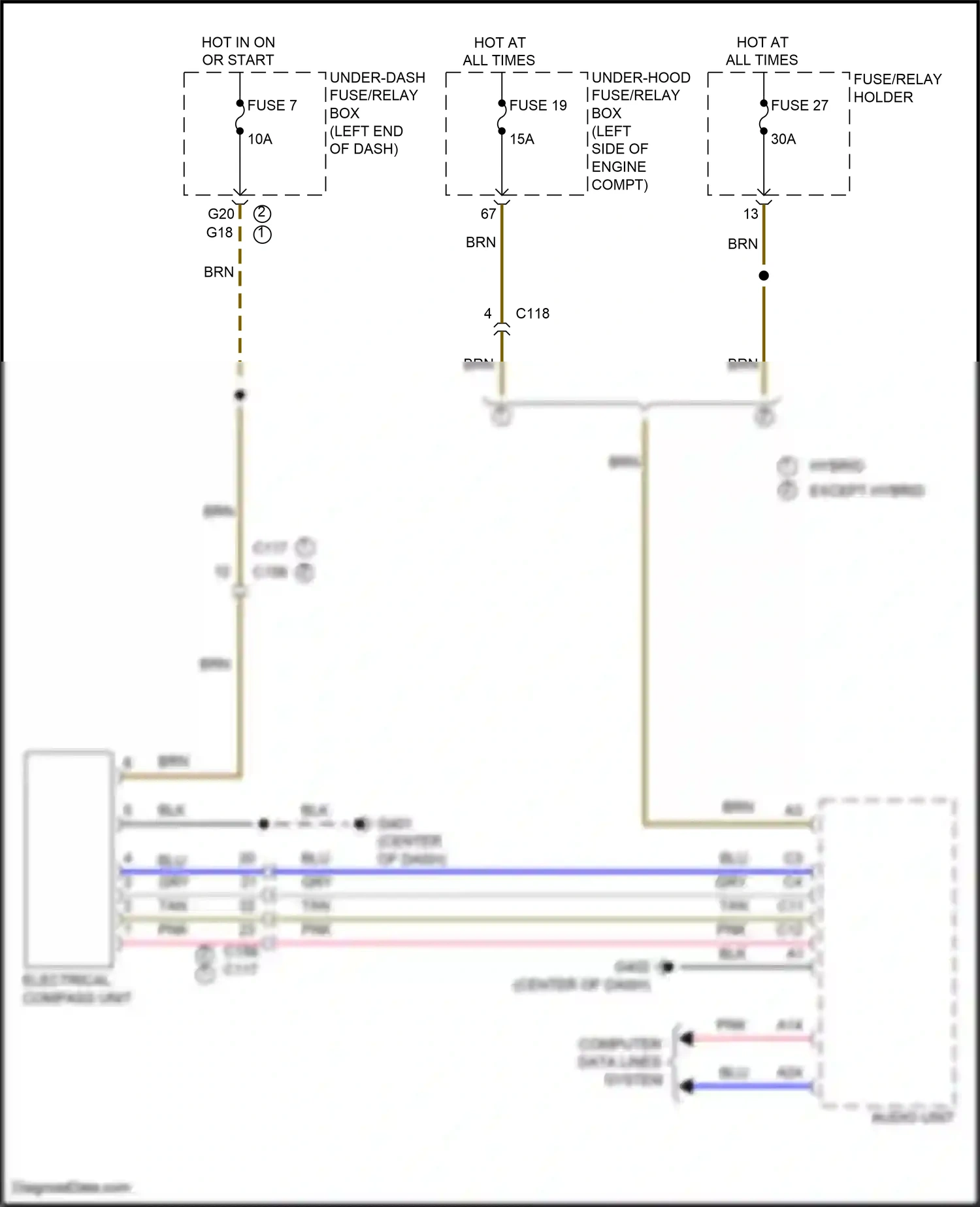 Wiring diagram electrical compass unit for Honda CR-V V facelift (2019-2024) (1 of 5)