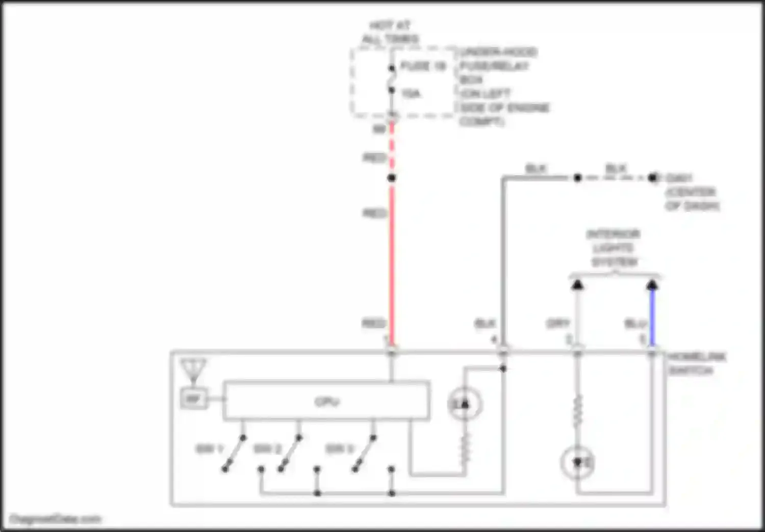 CR-V Honda V (2016-2022): Home link remote control circuit, w/o panorama glass roof