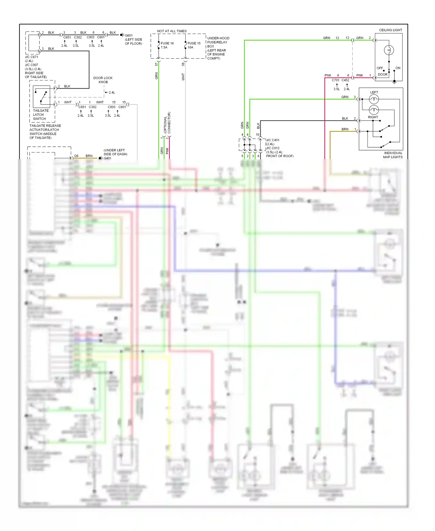 Wiring diagram ceiling light for Honda Crosstour I facelift (2012-2015) (3 of 4)