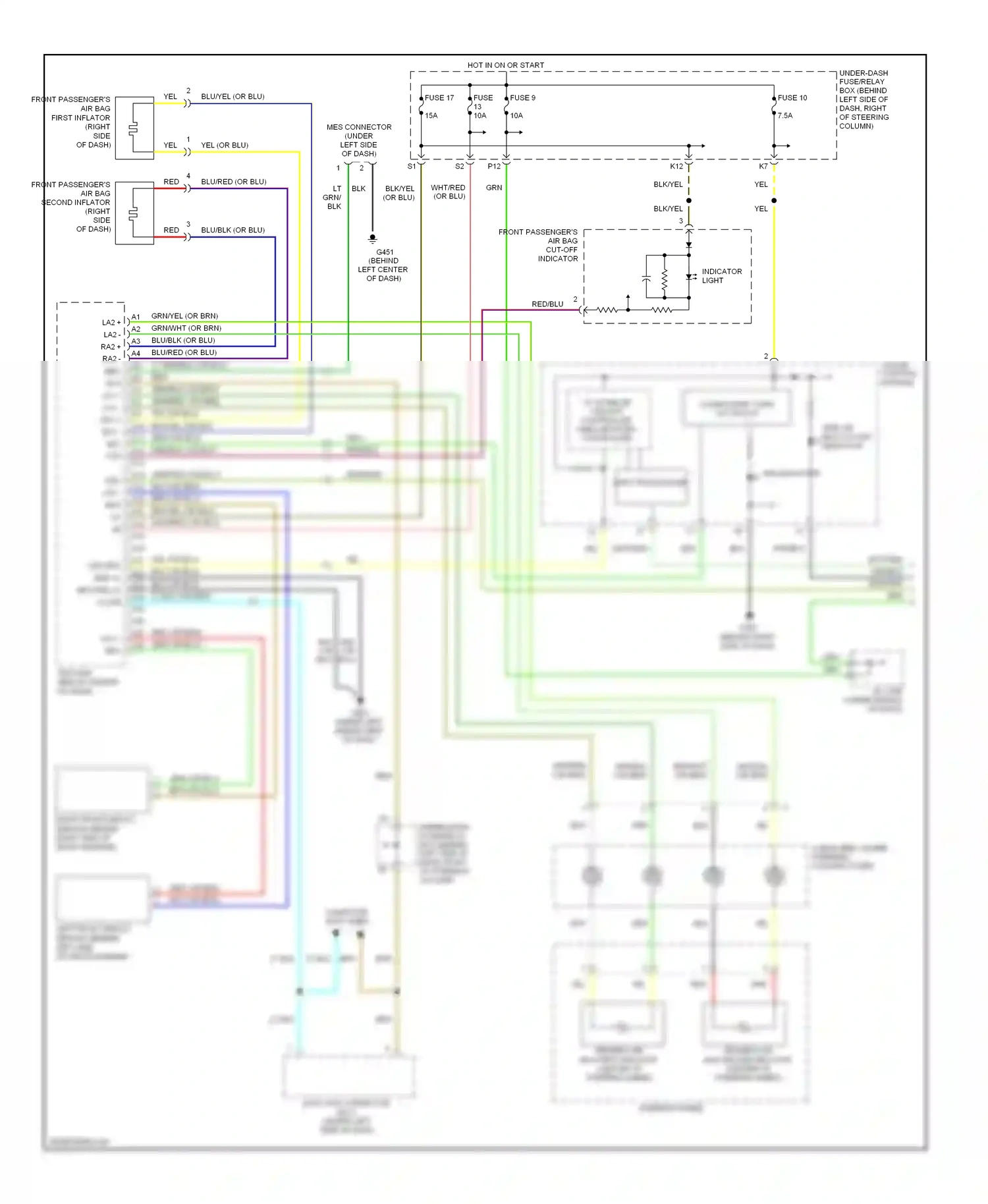 Wiring diagram front passenger's air bag cut-off indicator for Honda Element I (2004-2009) (2 of 2)