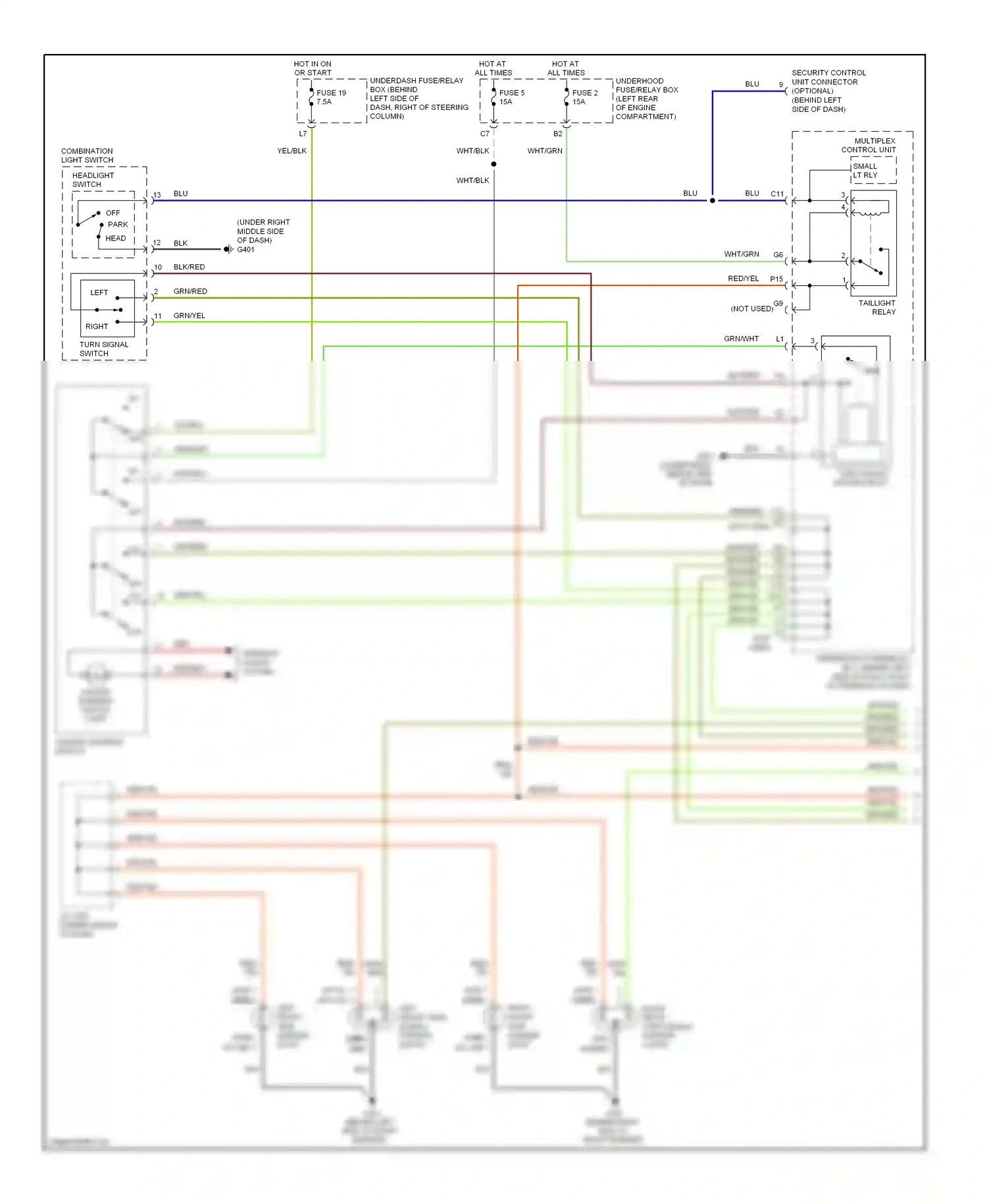 Honda Element I (2004-2009) security control unit connector (optional) (behind left side of dash) wiring diagram  (2 of 9)