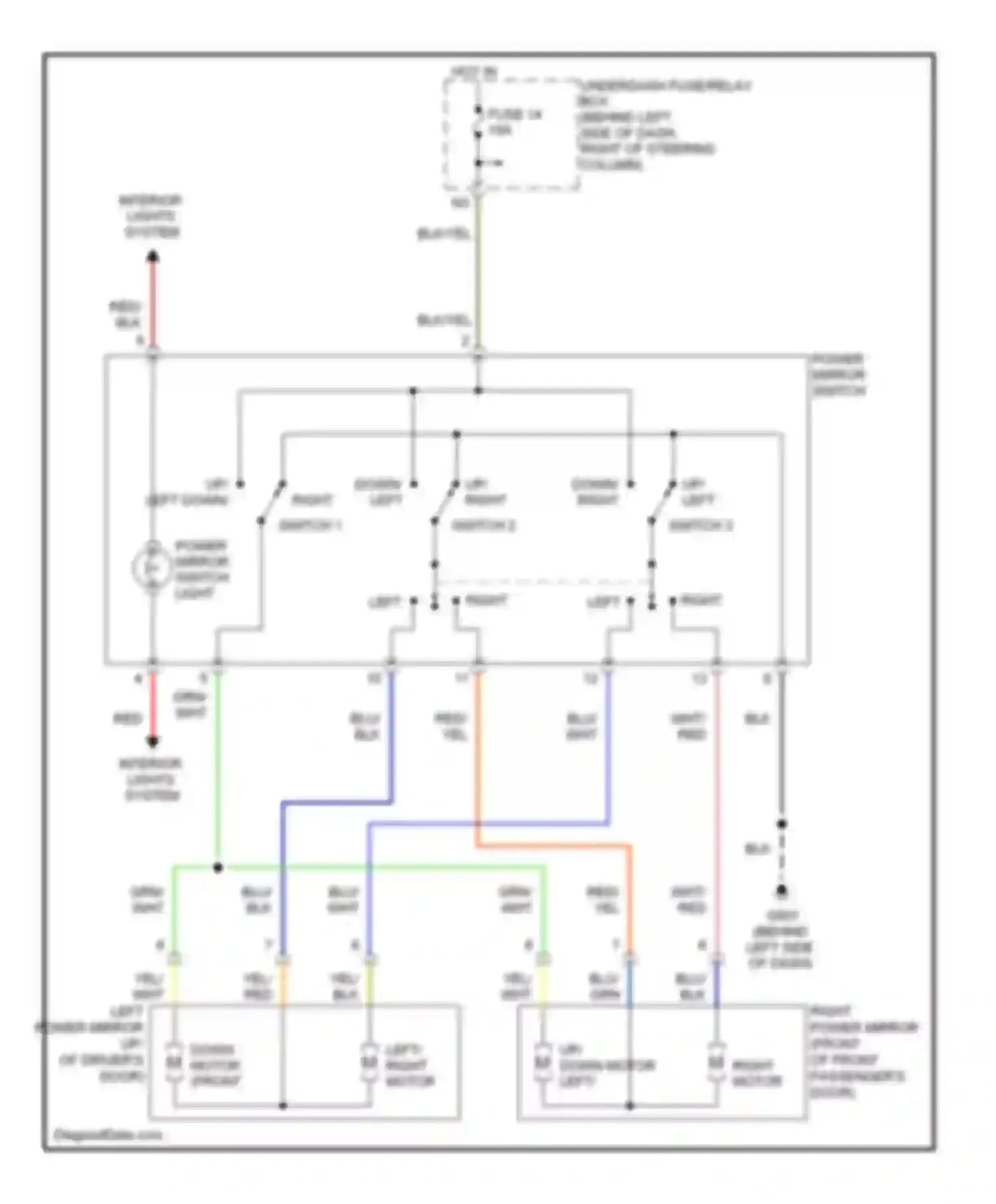 Wiring diagram power mirror switch for Honda Element I (2004-2009)