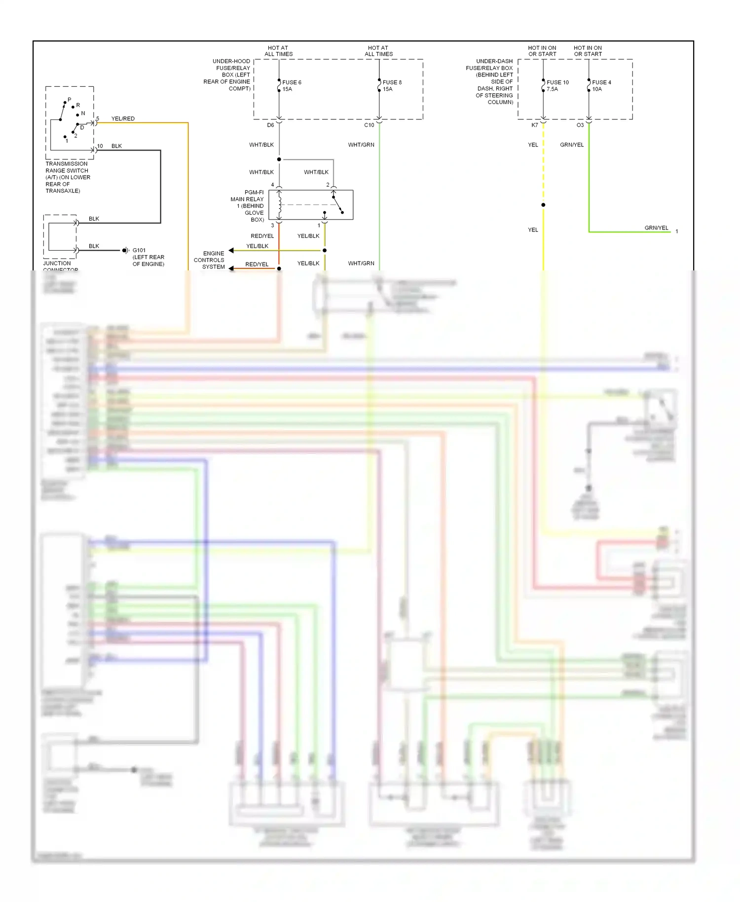 Honda Element I (2004-2009) throttle actuator control module (under left side of dash) wiring diagram  (1 of 1)