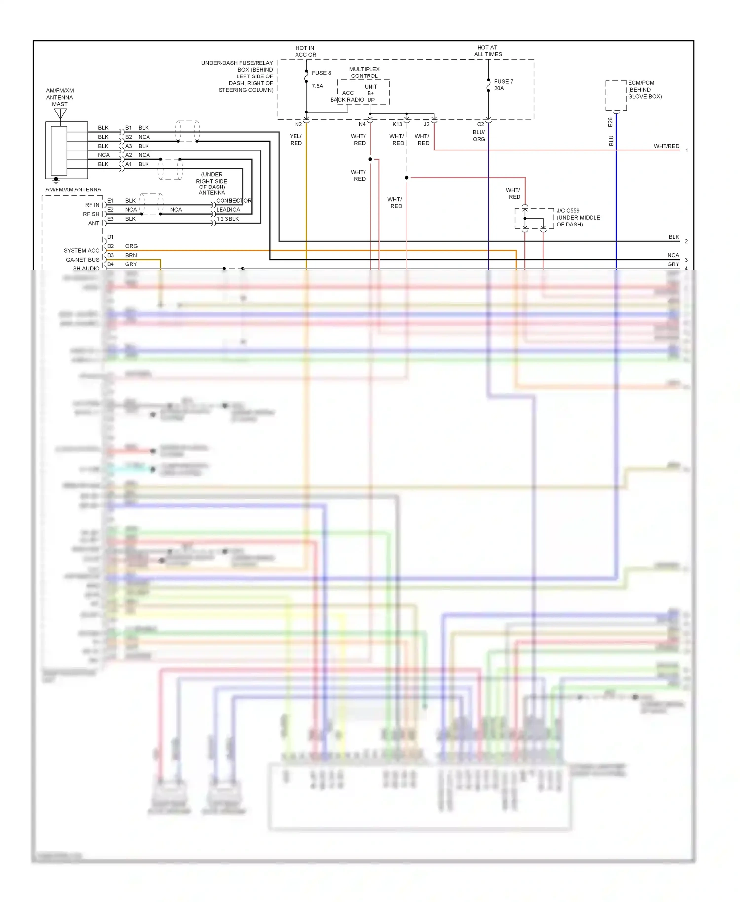 Wiring diagram am/fm/xm antenna for Honda Element YH2 facelift 2 (2008-2011) (1 of 2)