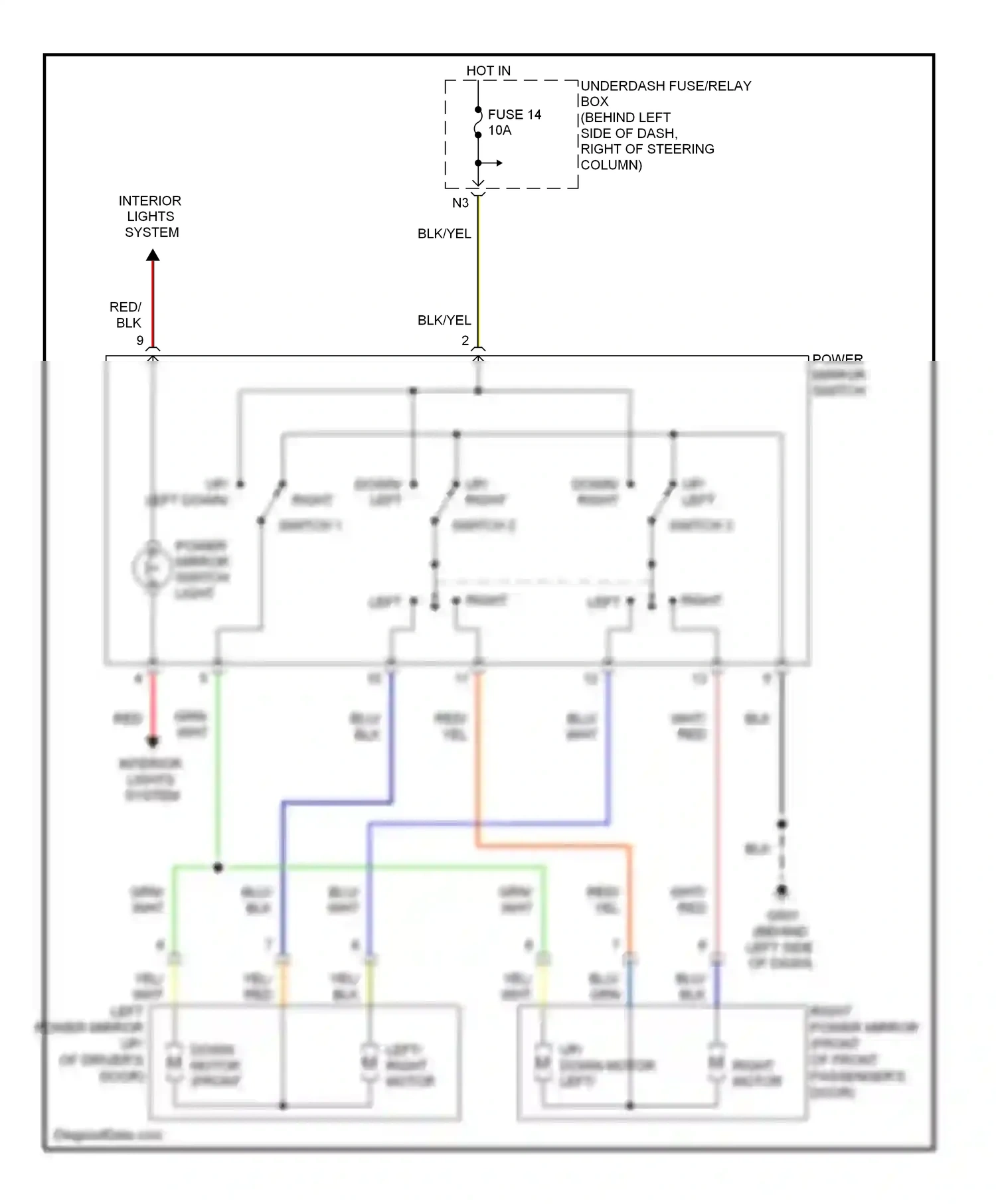 Wiring diagram power mirror switch for Honda Element YH2 facelift 2 (2008-2011) (3 of 3)