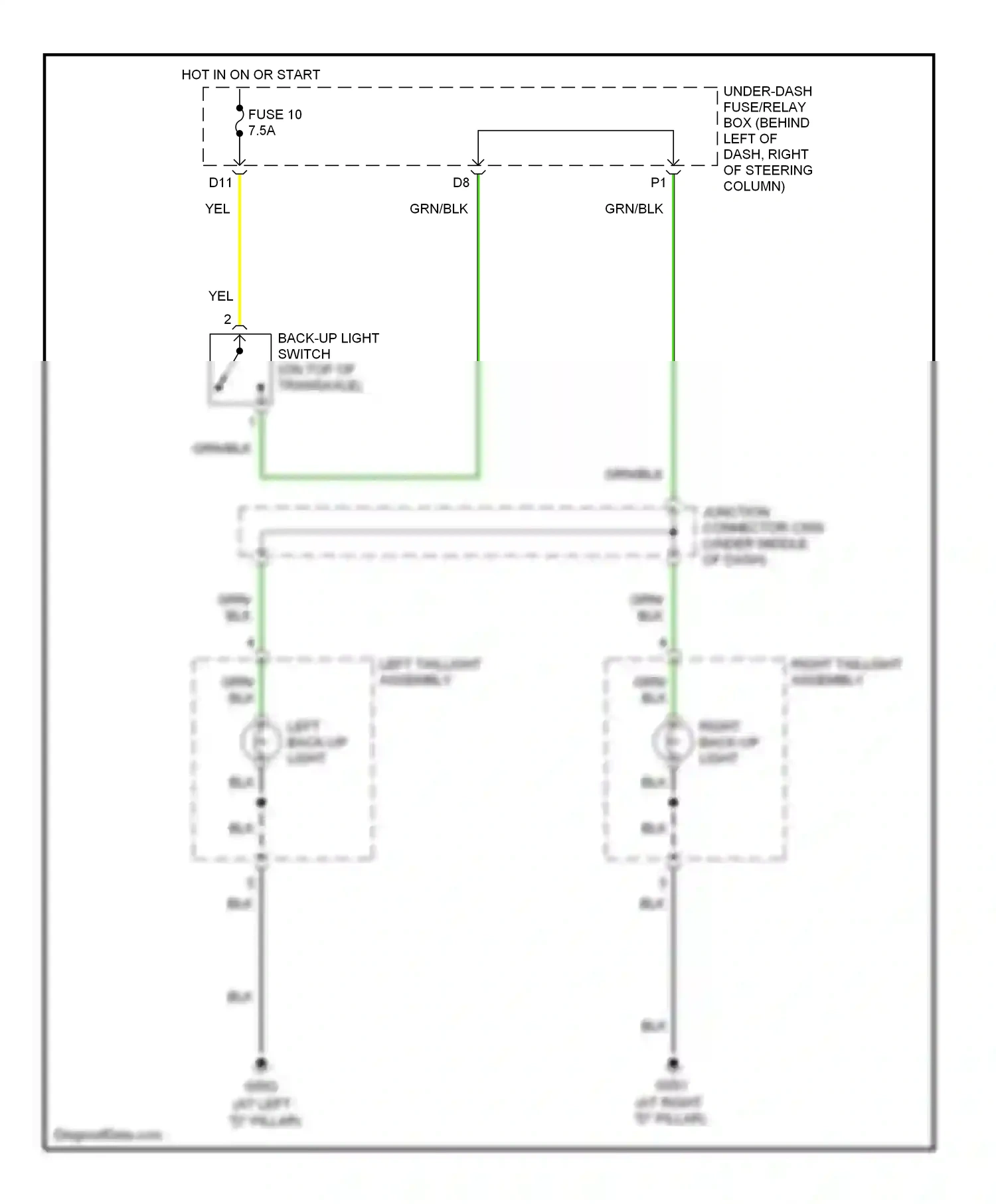 Wiring diagram right back-up light for Honda Element YH2 facelift 2 (2008-2011) (2 of 4)
