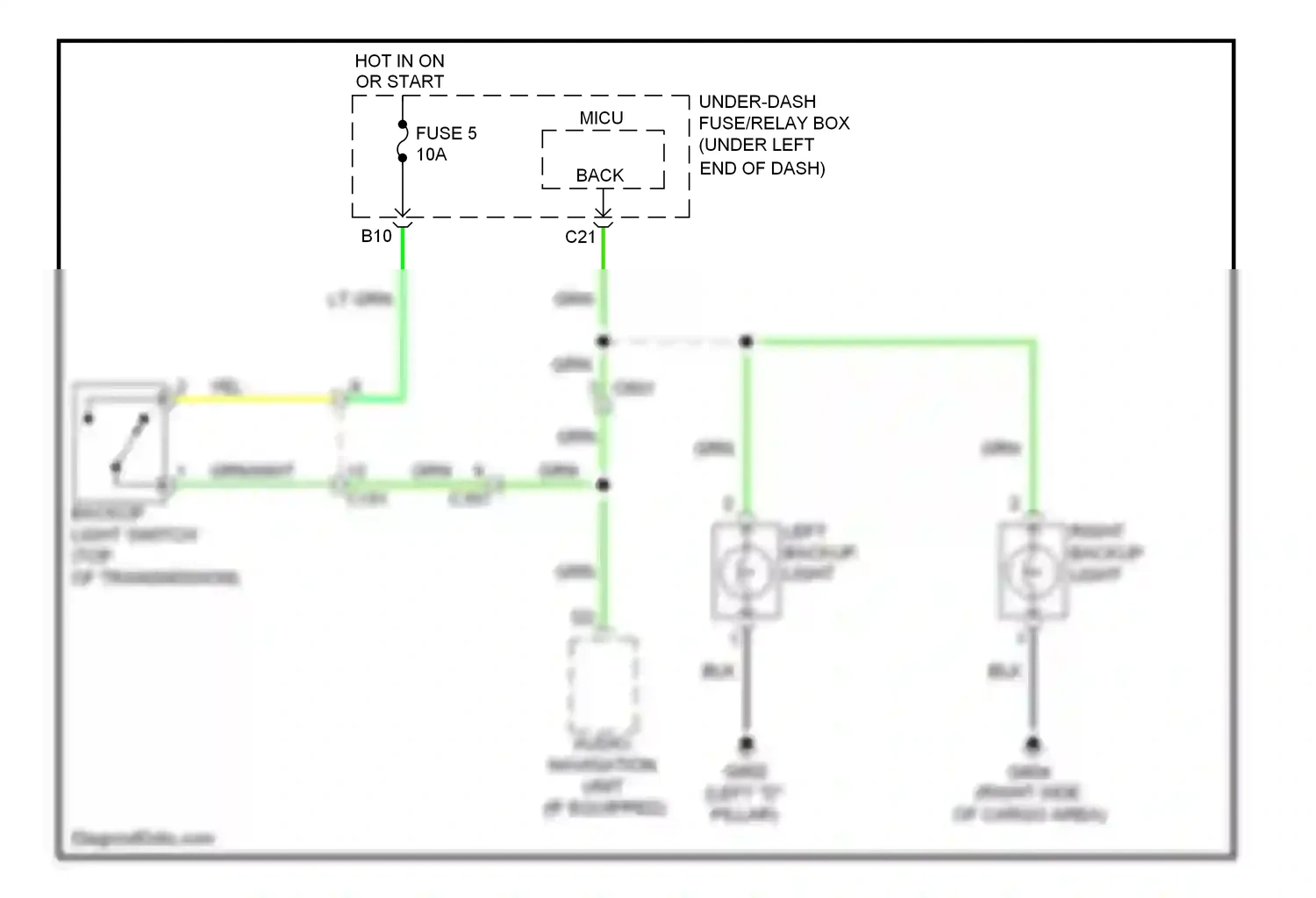 Wiring diagram left backup light for Honda Fit GE (2007-2014) (2 of 2)