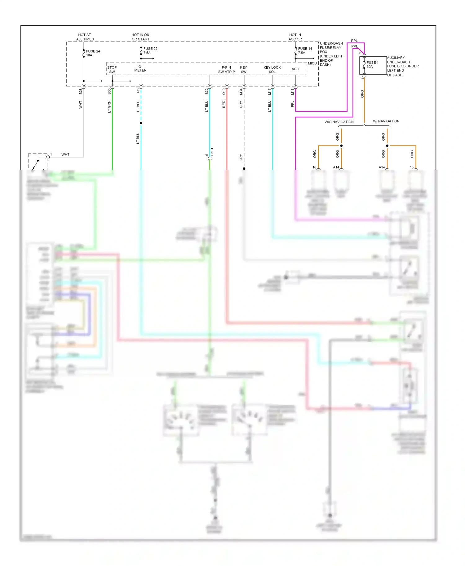 Wiring diagram shift lock solenoid for Honda Fit GE (2007-2014) (2 of 2)