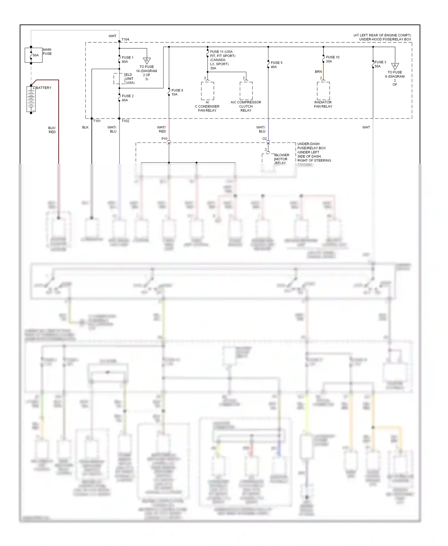 Honda Fit I (2004-2009) audio gauge unit control module wiring diagram  (1 of 1)