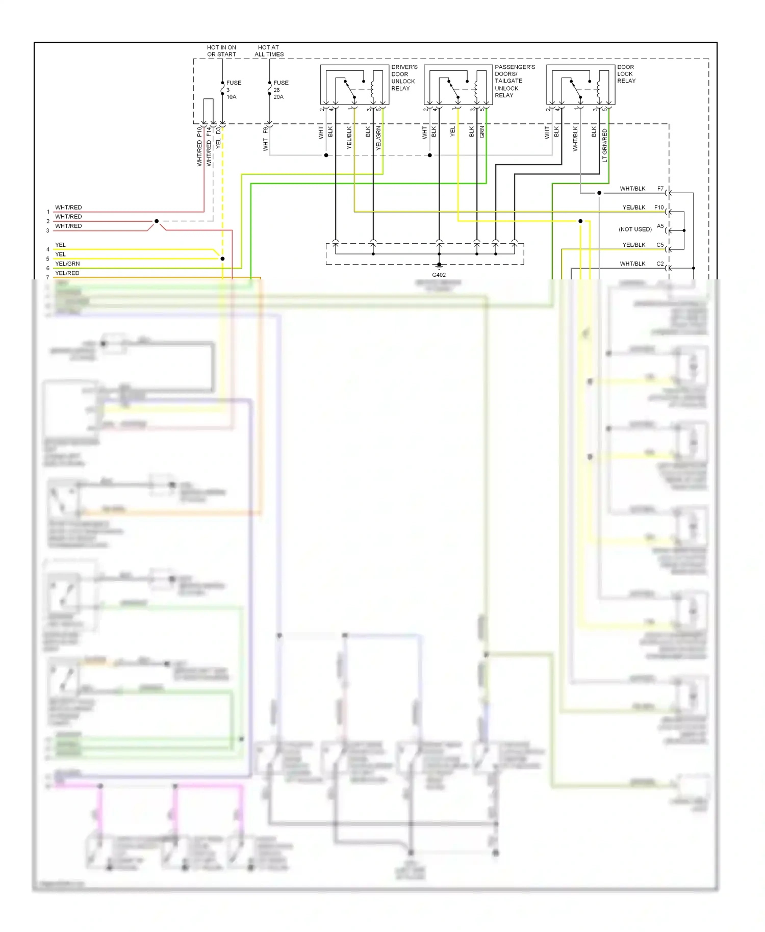Wiring diagram passenger's doors/ tailgate unlock relay for Honda Fit I (2004-2009) (1 of 3)
