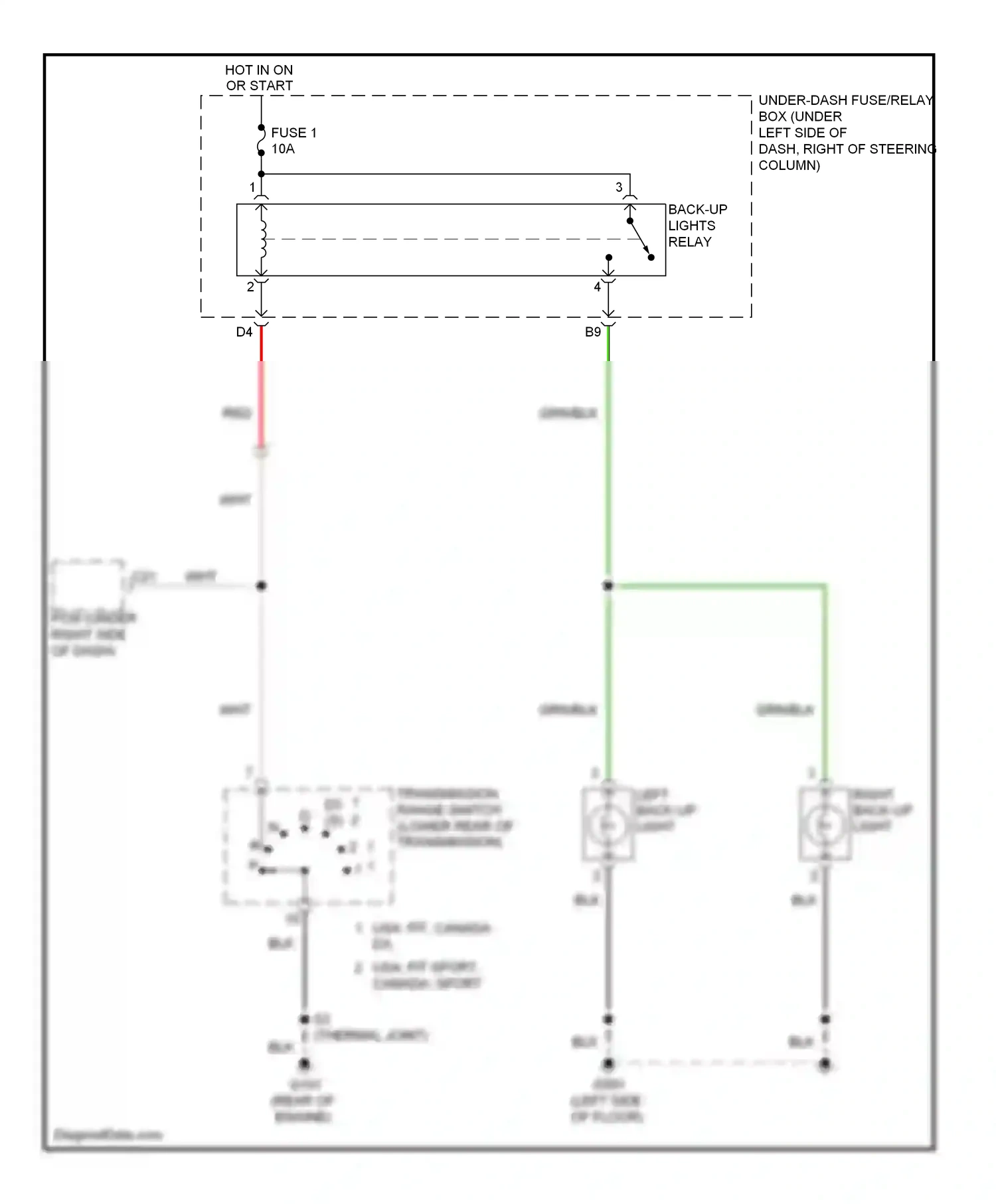 Wiring diagram right back-up light for Honda Fit I (2004-2009) (1 of 3)