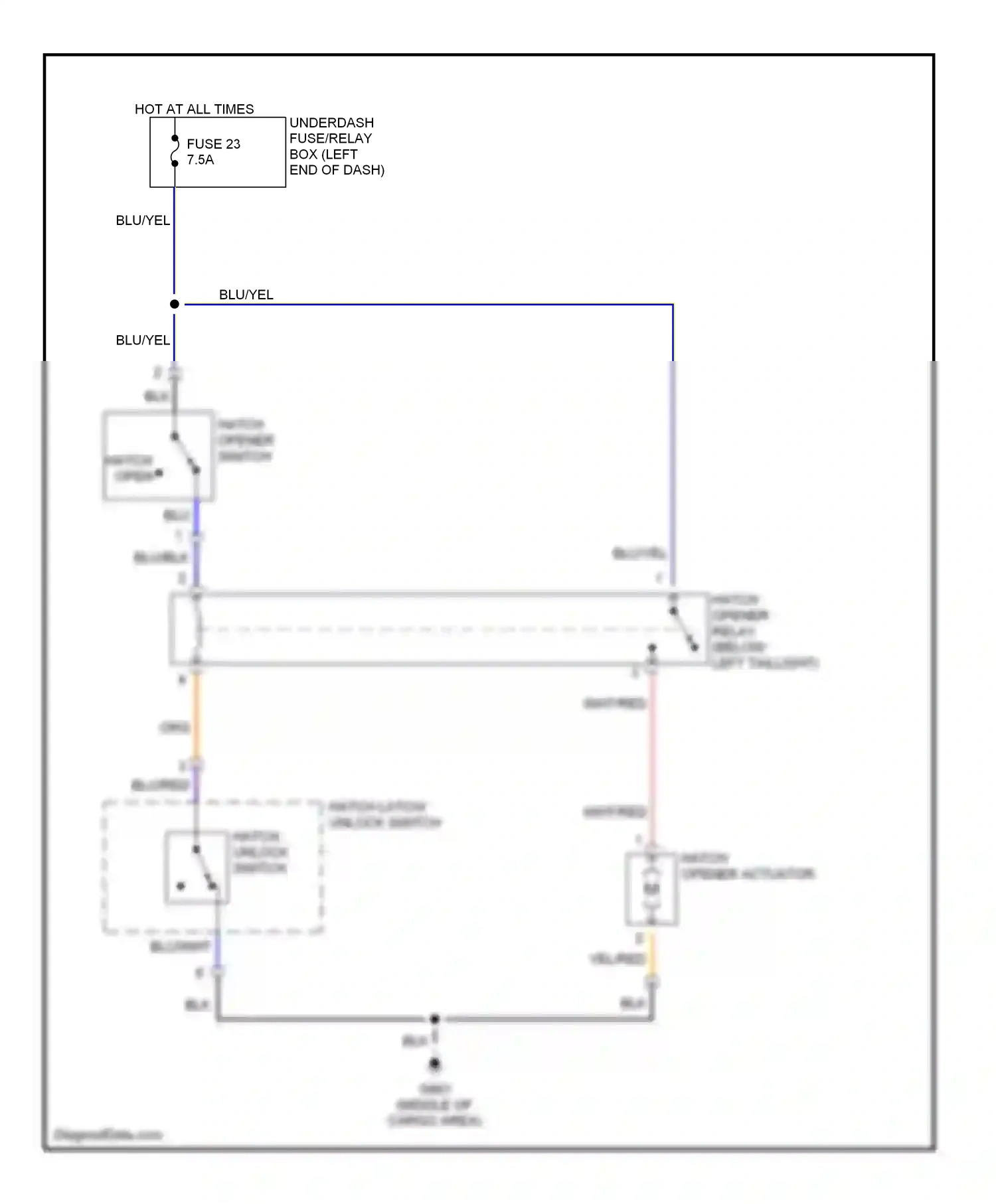 Wiring diagram hatch unlock switch for Honda Insight ZE1 (1999-2006) (1 of 1)