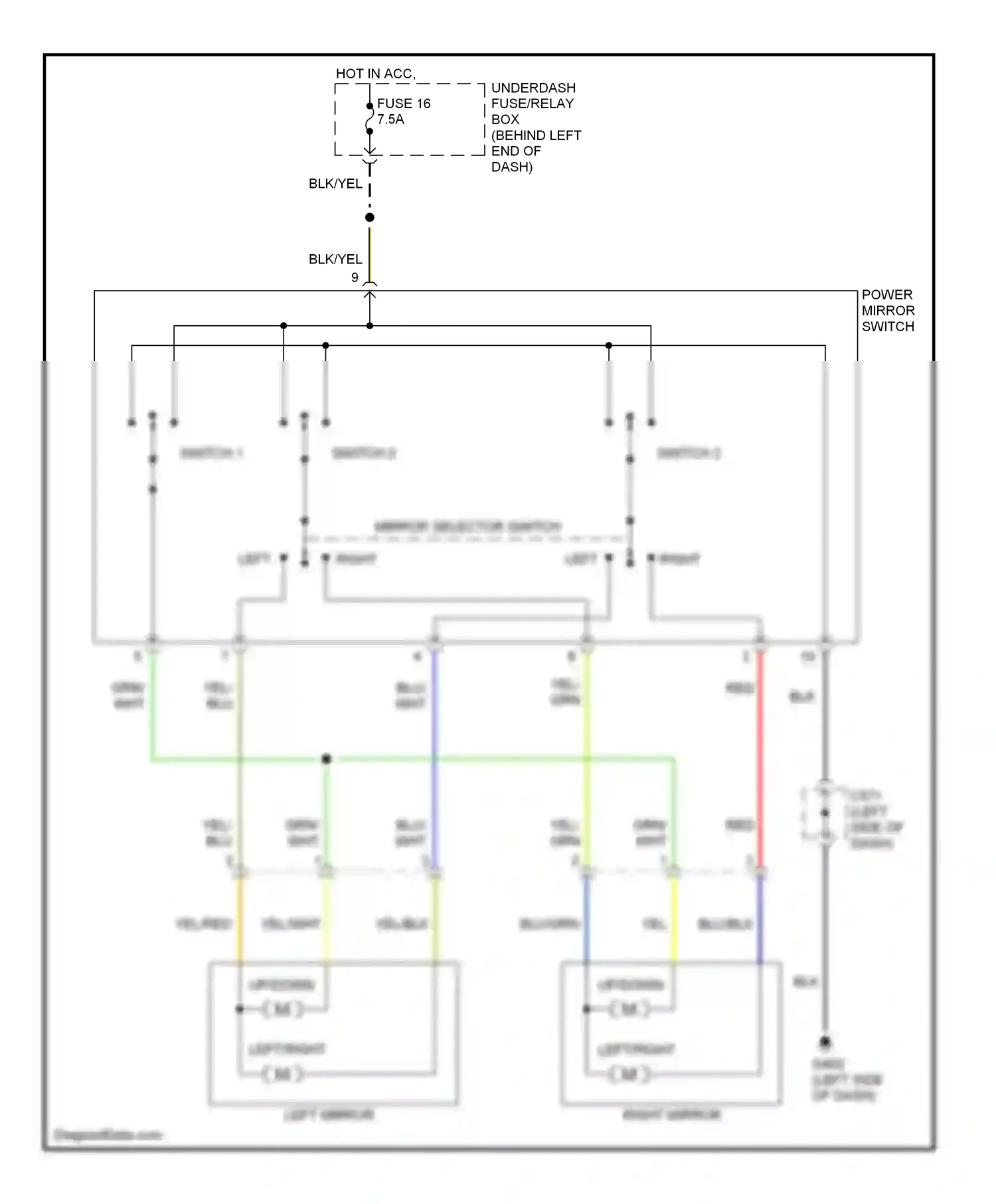 Wiring diagram left mirror for Honda Insight ZE1 (1999-2006) (1 of 1)