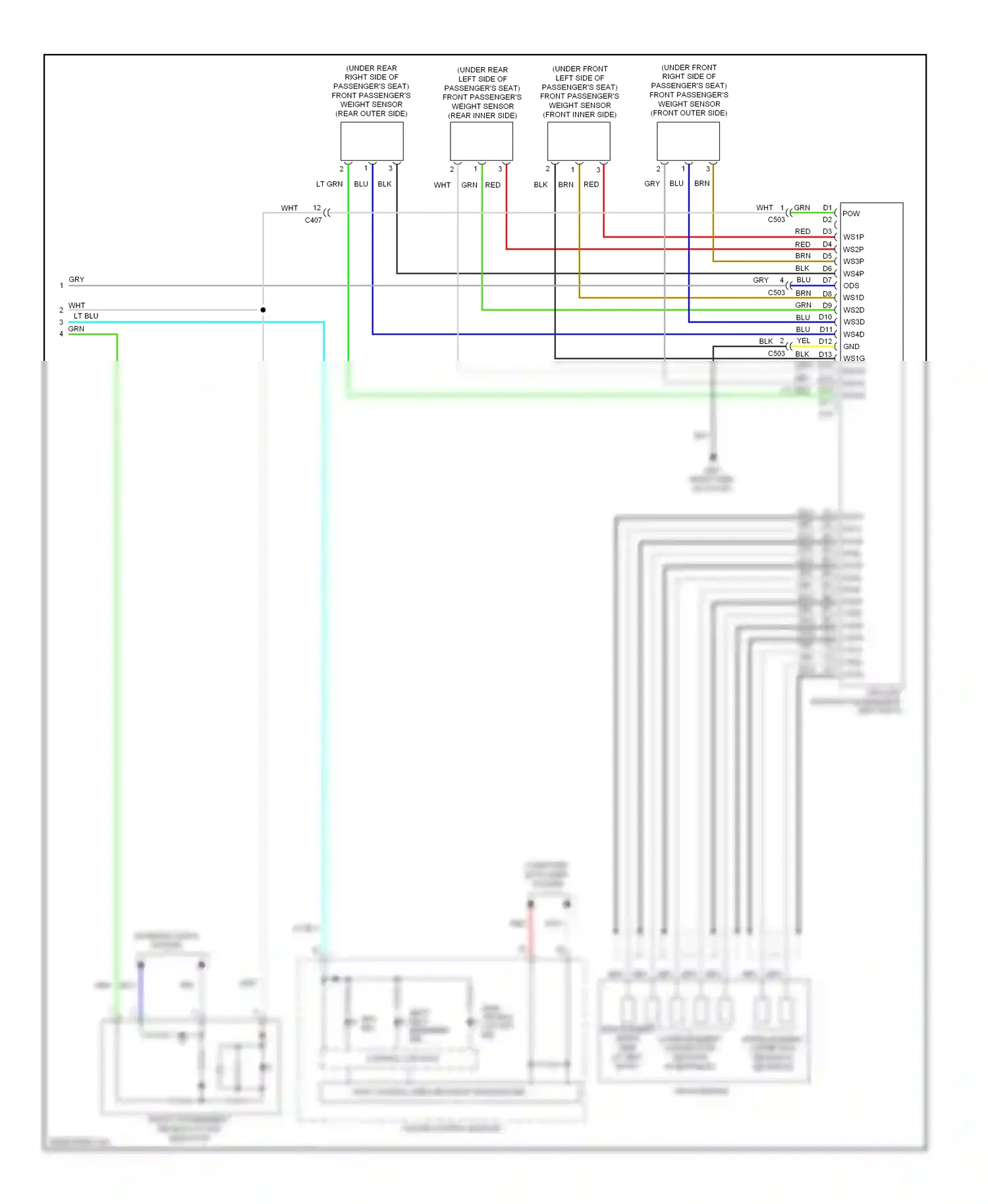 Honda Insight ZE2 facelift (2011-2014) front passenger's weight sensor (front outer side) wiring diagram  (1 of 1)