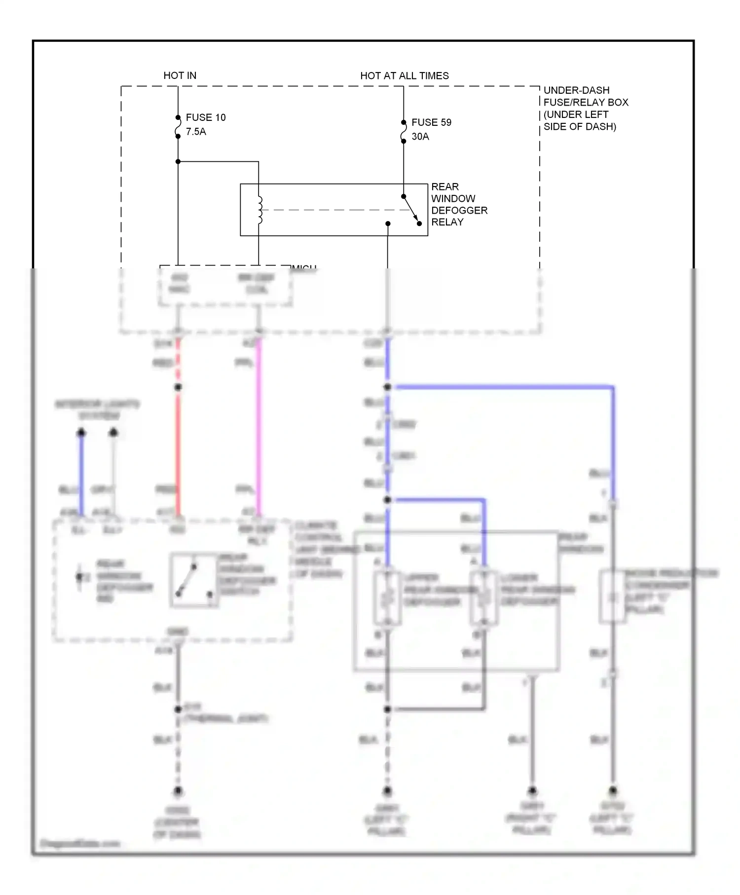 Wiring diagram rear window defogger switch for Honda Insight ZE2 facelift (2011-2014) (1 of 2)
