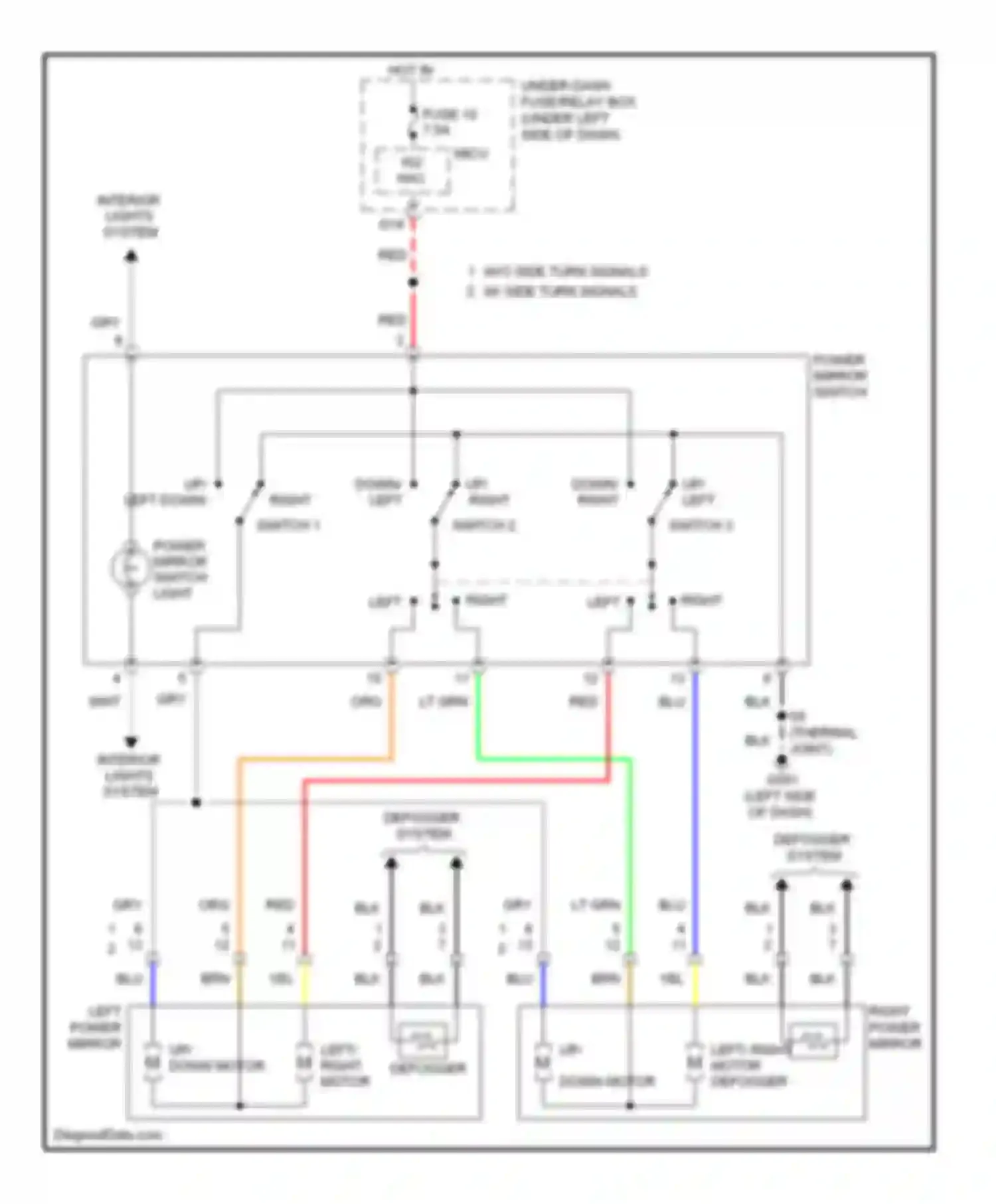 Wiring diagram left power mirror up/ down motor for Honda Insight ZE2 (2009-2011) (1 of 1)