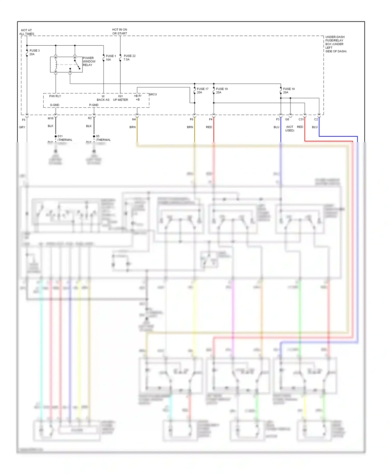 Honda Insight ZE2 (2009-2011) left rear power window switch wiring diagram  (1 of 1)