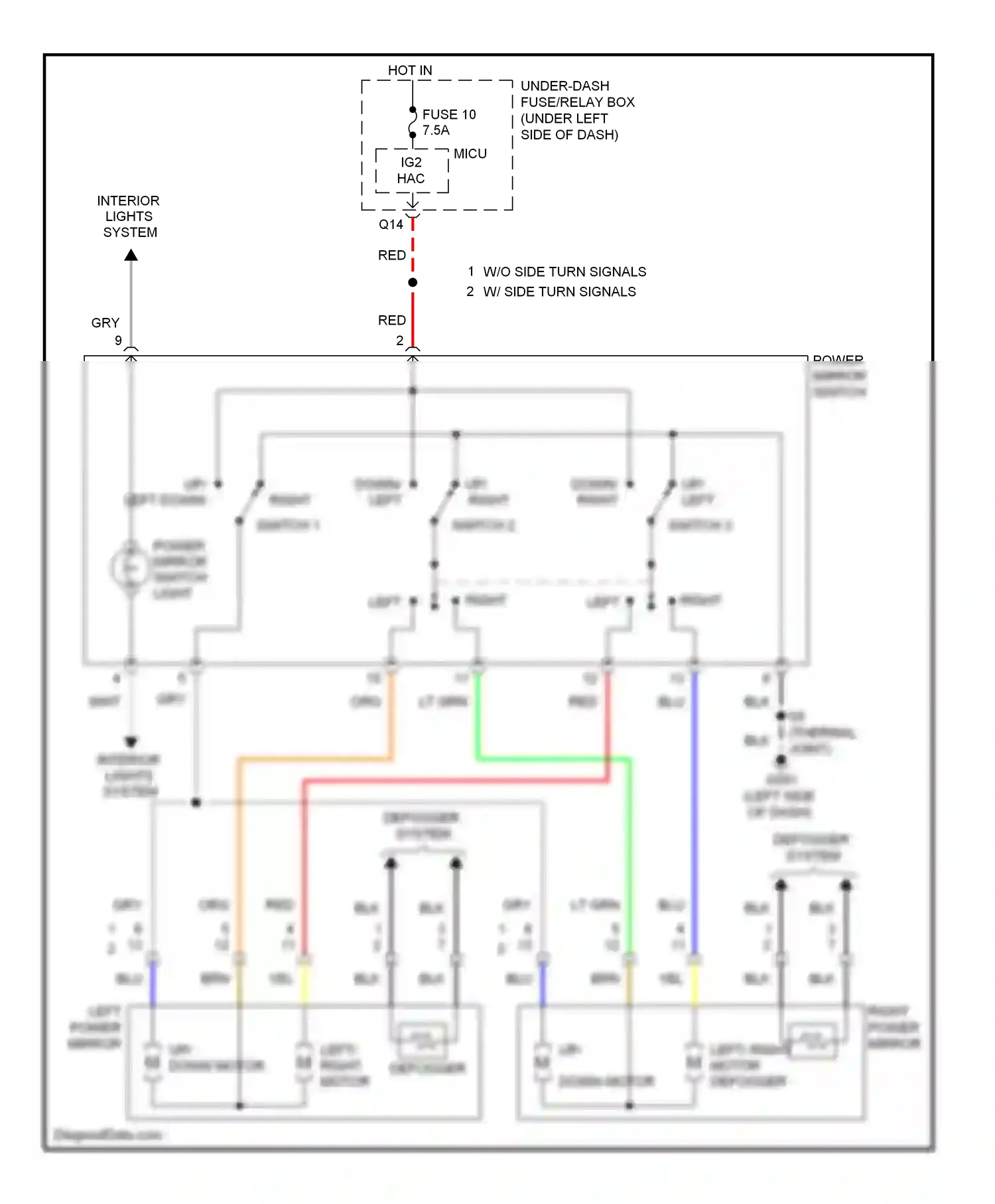Honda Insight ZE2 (2009-2011) power mirror switch light wiring diagram  (1 of 1)