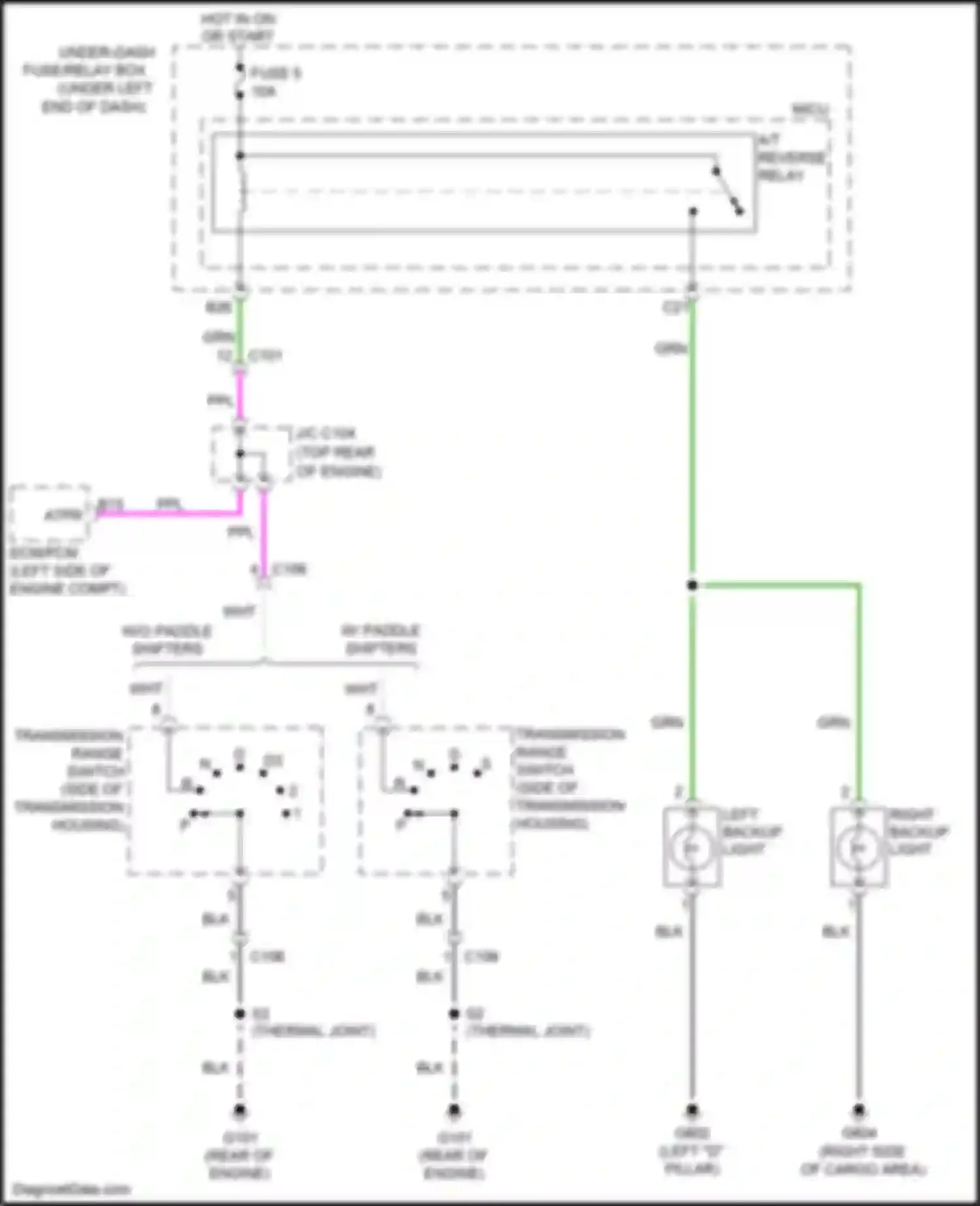 Jazz Honda GG facelift (2011-2014): Backup lamps circuit, except electric vehicle a/t