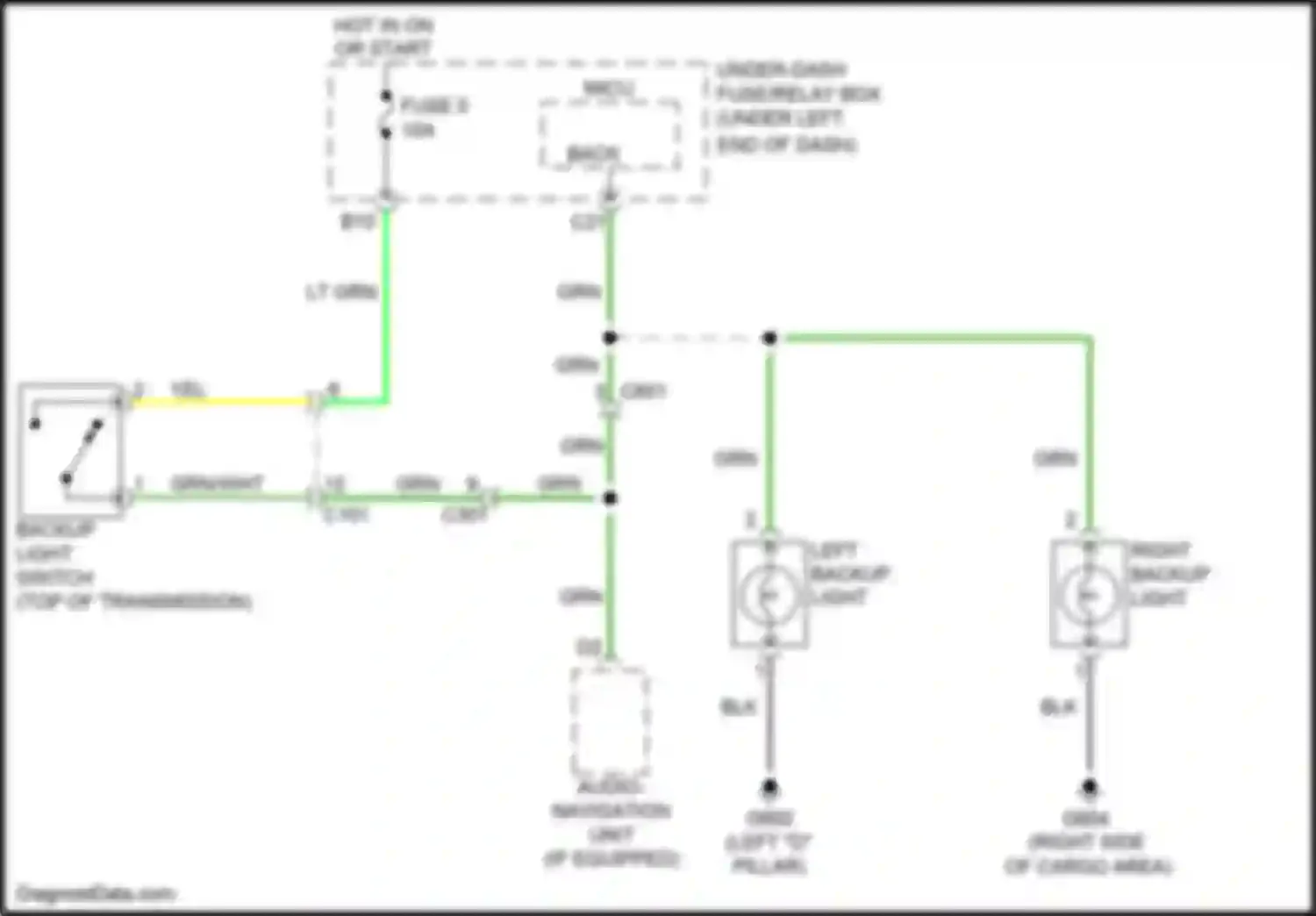 Jazz Honda GG facelift (2011-2014): Backup lamps circuit, except electric vehicle m/t