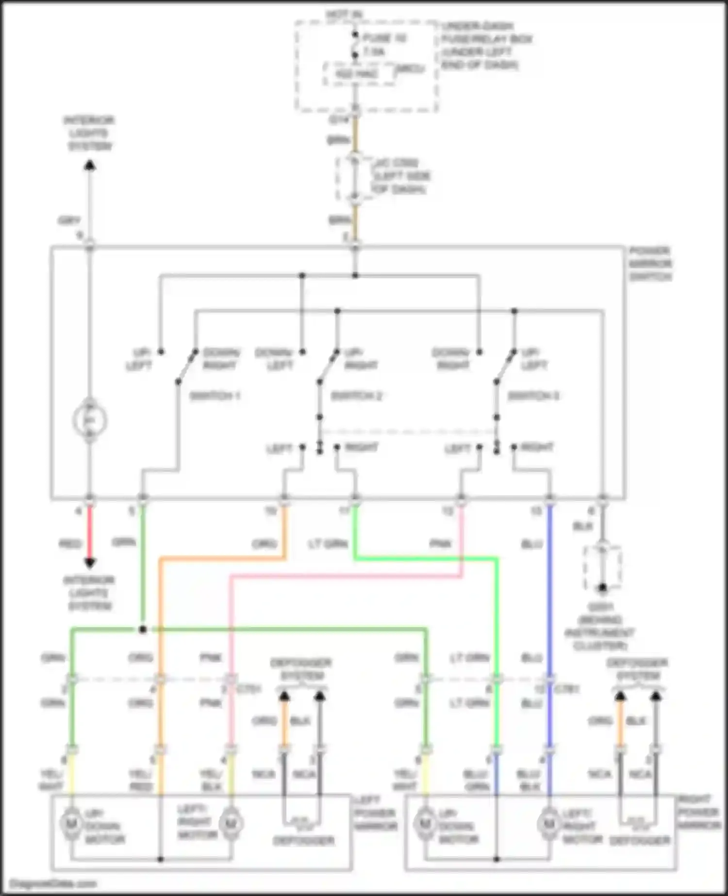 Wiring diagram right power mirror for Honda Jazz GG facelift (2011-2014) (5 of 5)