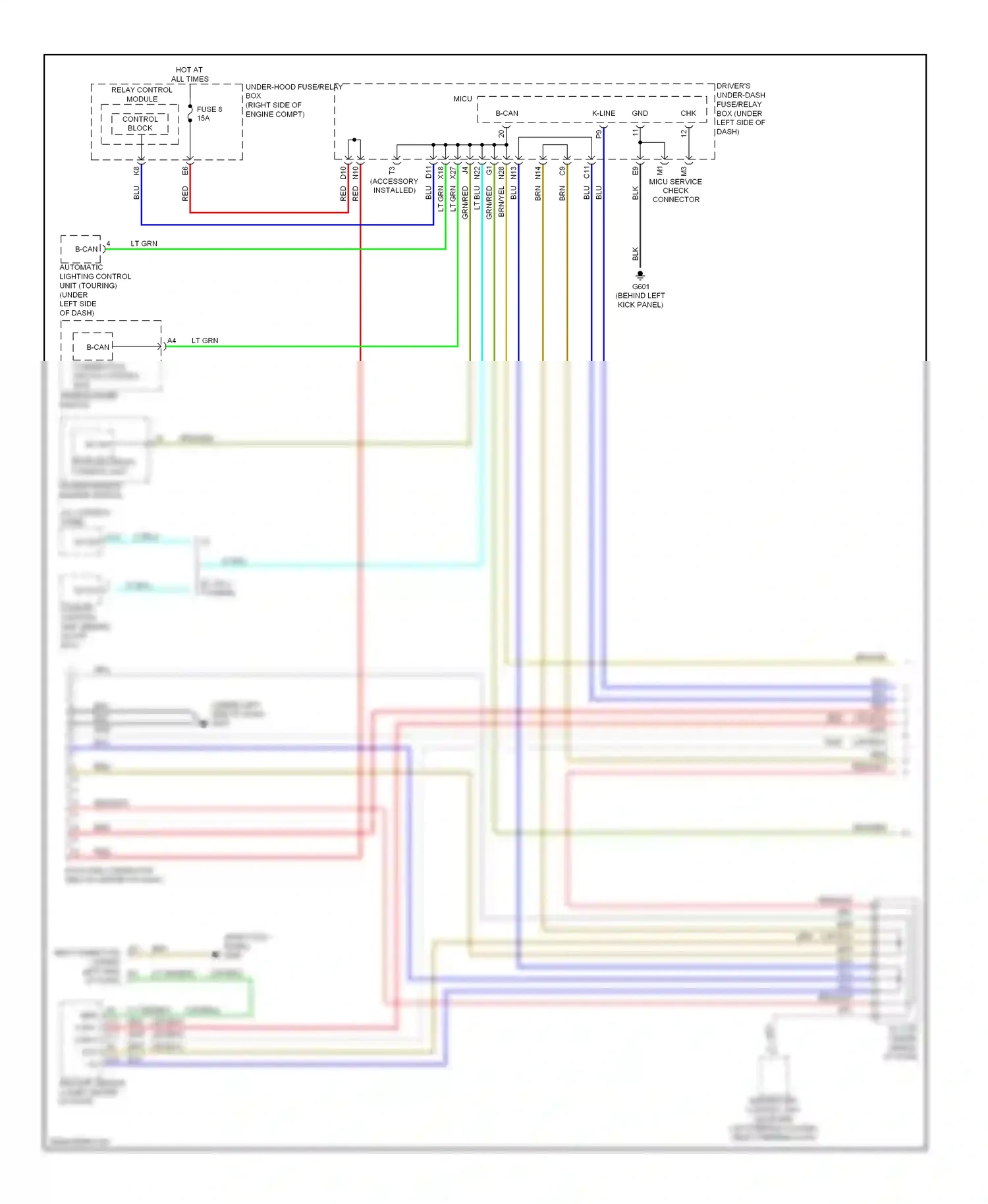 Wiring diagram combination switch control unit wiper/washer switch for Honda Odyssey I (2004-2009) (1 of 2)