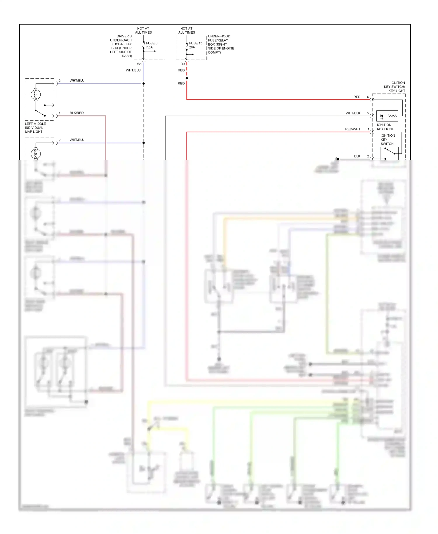 Wiring diagram ignition key switch/ key light for Honda Odyssey I (2004-2009) (1 of 3)