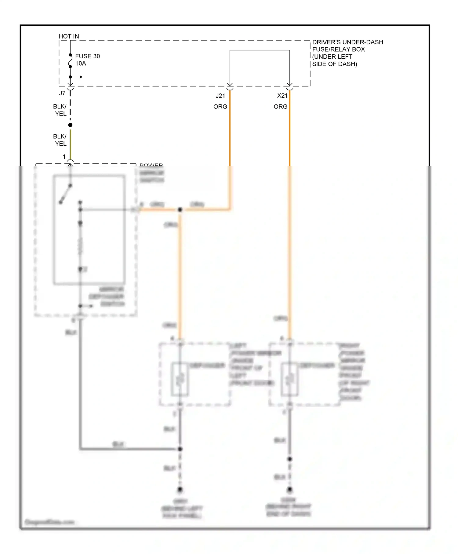 Wiring diagram mirror defogger switch for Honda Odyssey I (2004-2009) (1 of 2)