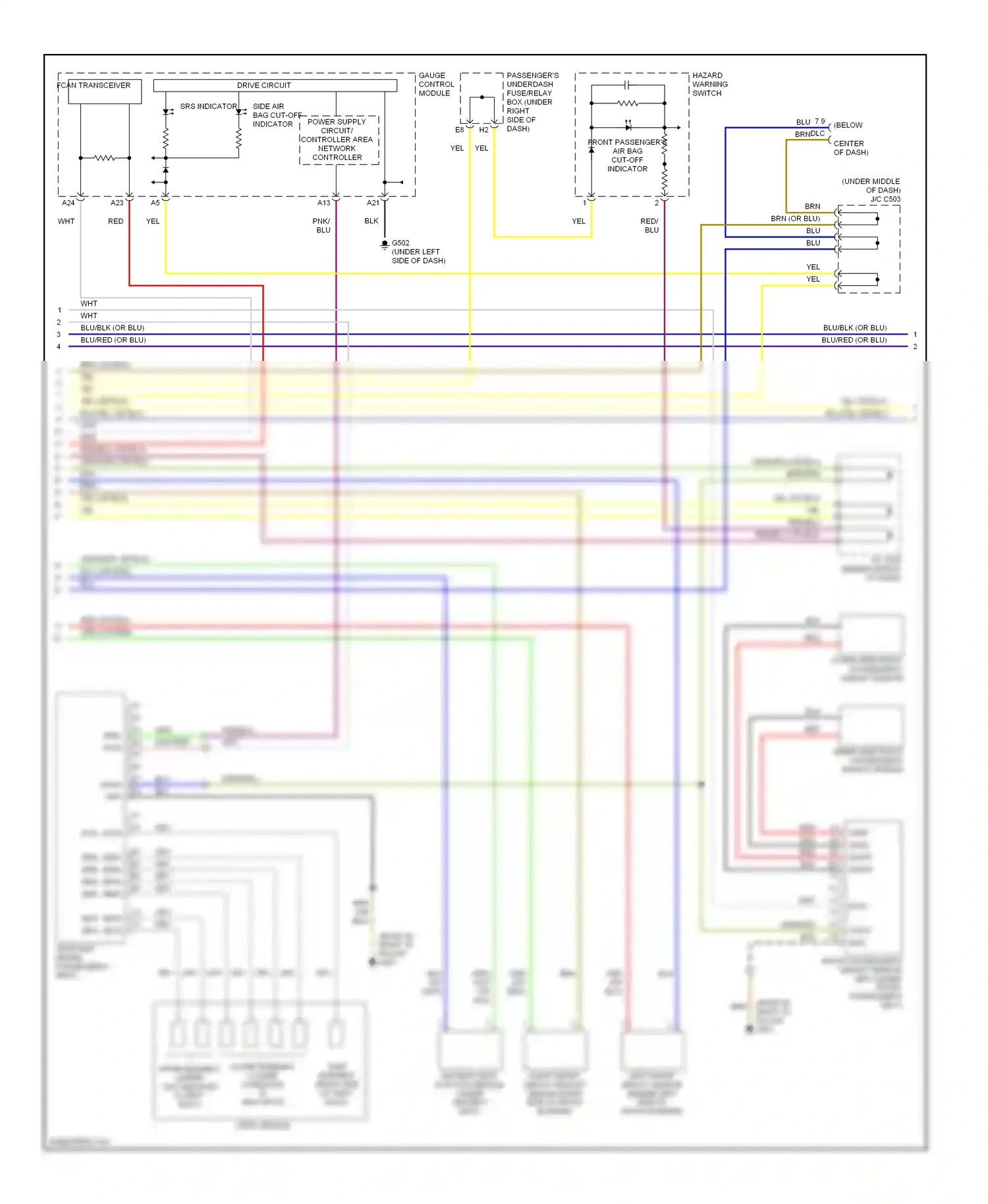 Wiring diagram outer side front passenger's weight sensor for Honda Odyssey I (2004-2009) (1 of 1)