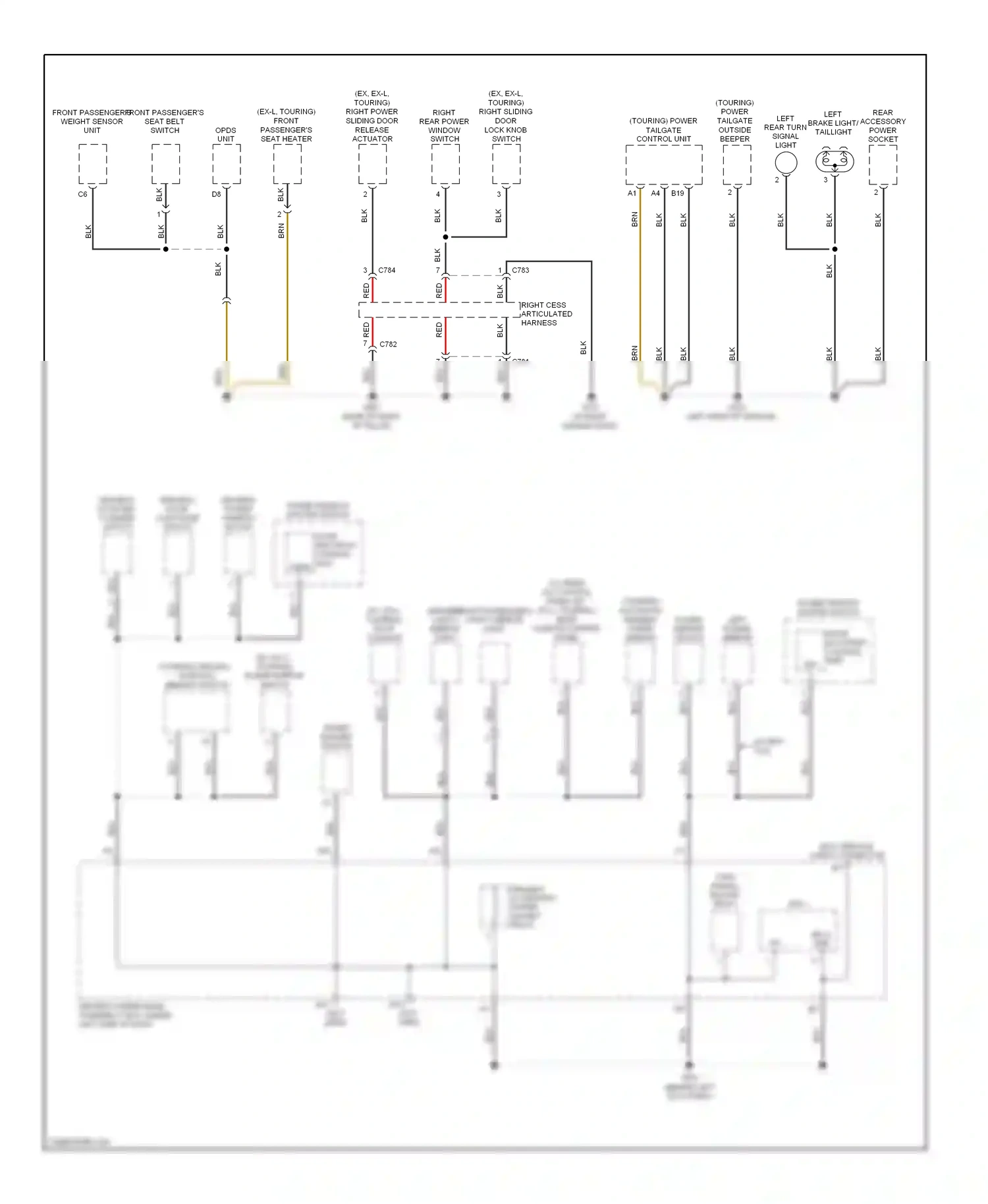 Wiring diagram rear accessory power socket for Honda Odyssey I (2004-2009) (1 of 2)