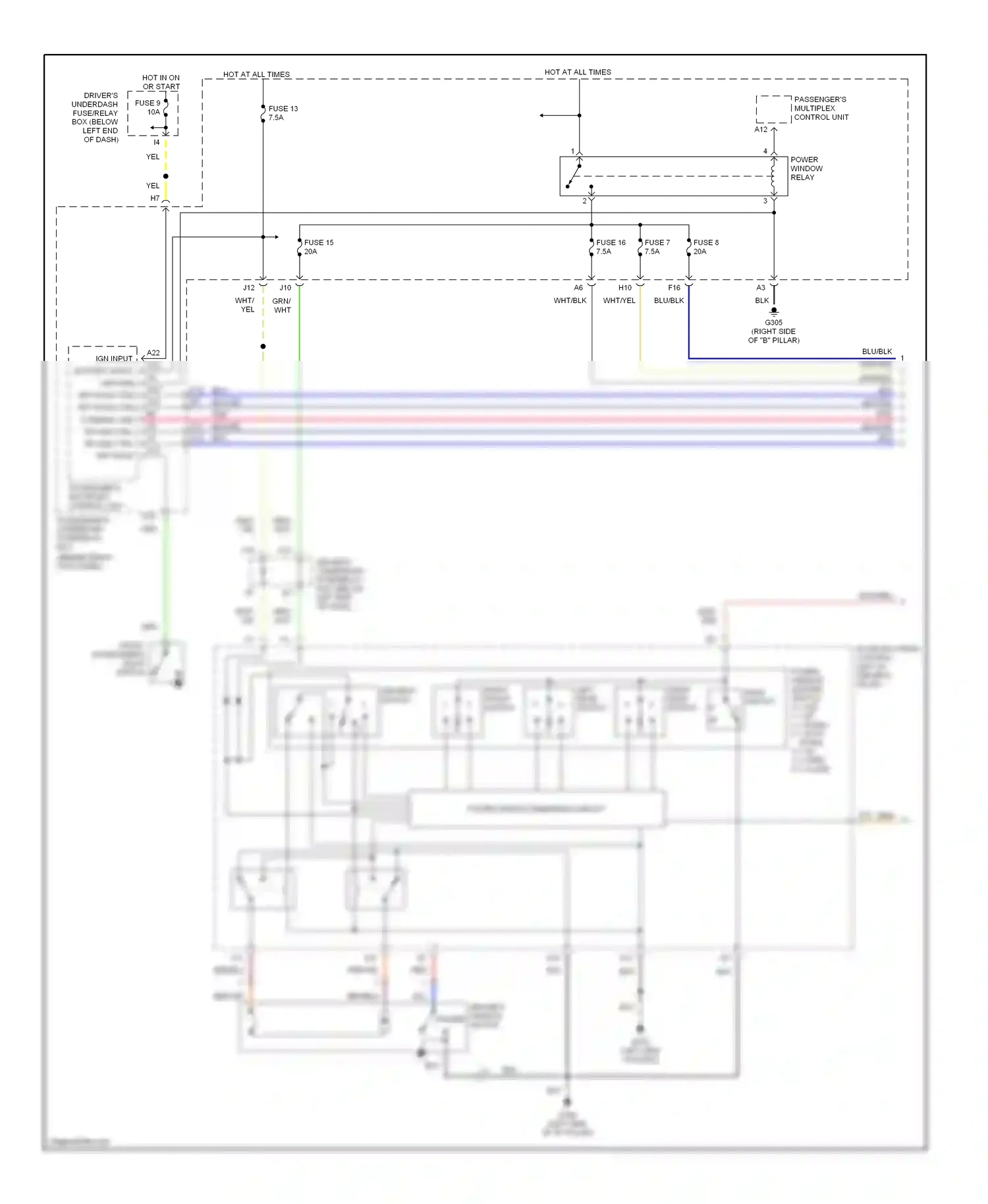 Wiring diagram front passenger's door switch for Honda Odyssey II (1999-2003) (7 of 7)