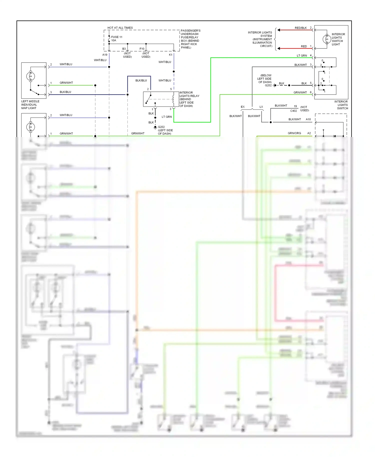 Wiring diagram front passenger's door switch for Honda Odyssey II (1999-2003) (3 of 7)