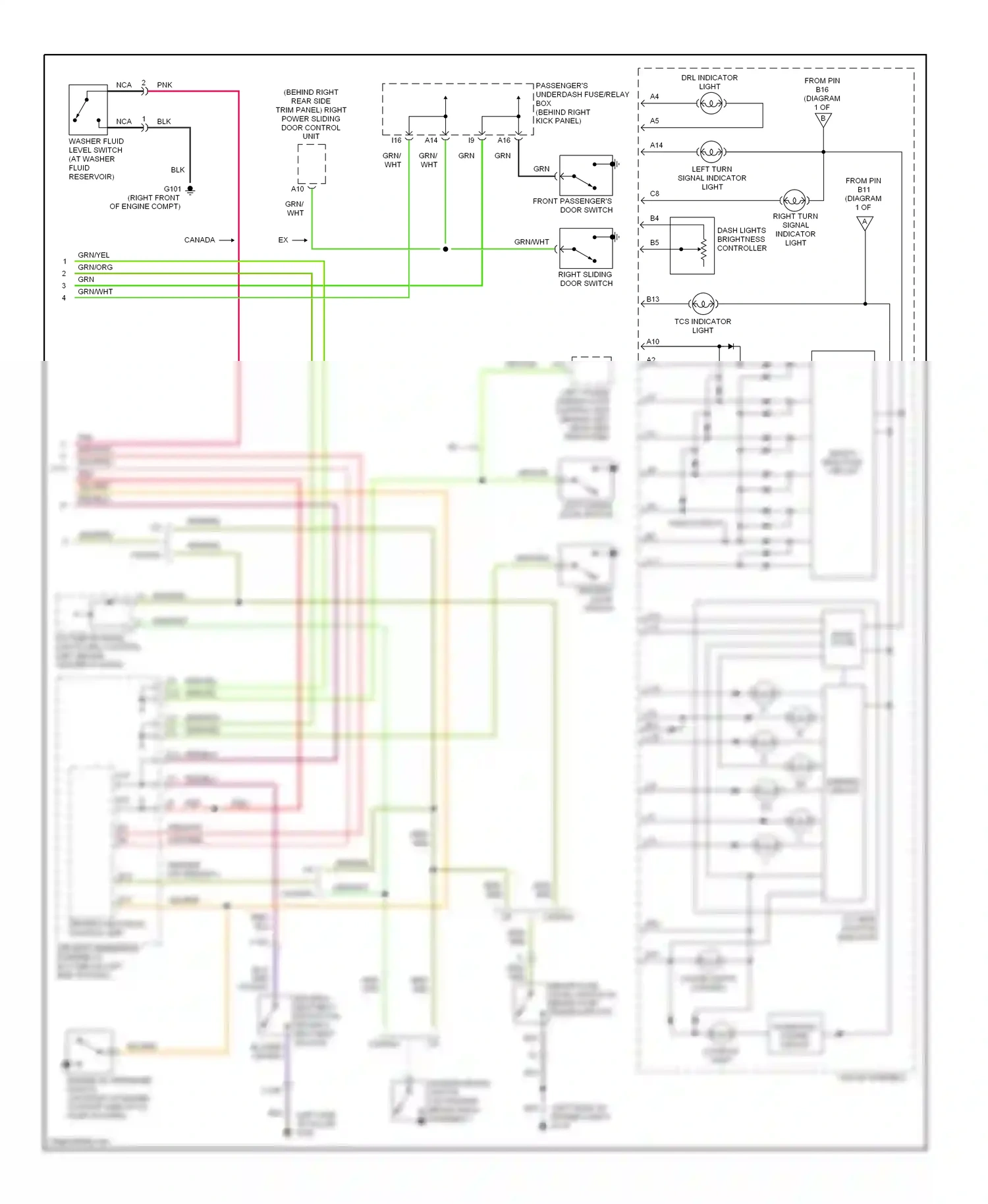 Wiring diagram front passenger's door switch for Honda Odyssey II (1999-2003) (4 of 7)