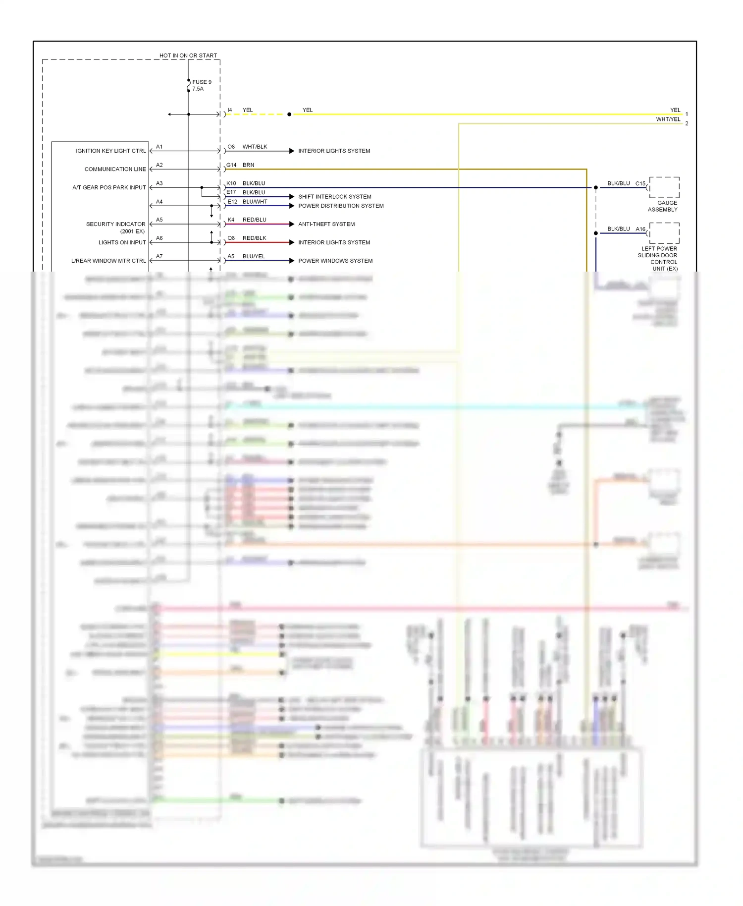 Wiring diagram power window system for Honda Odyssey II (1999-2003) (1 of 1)
