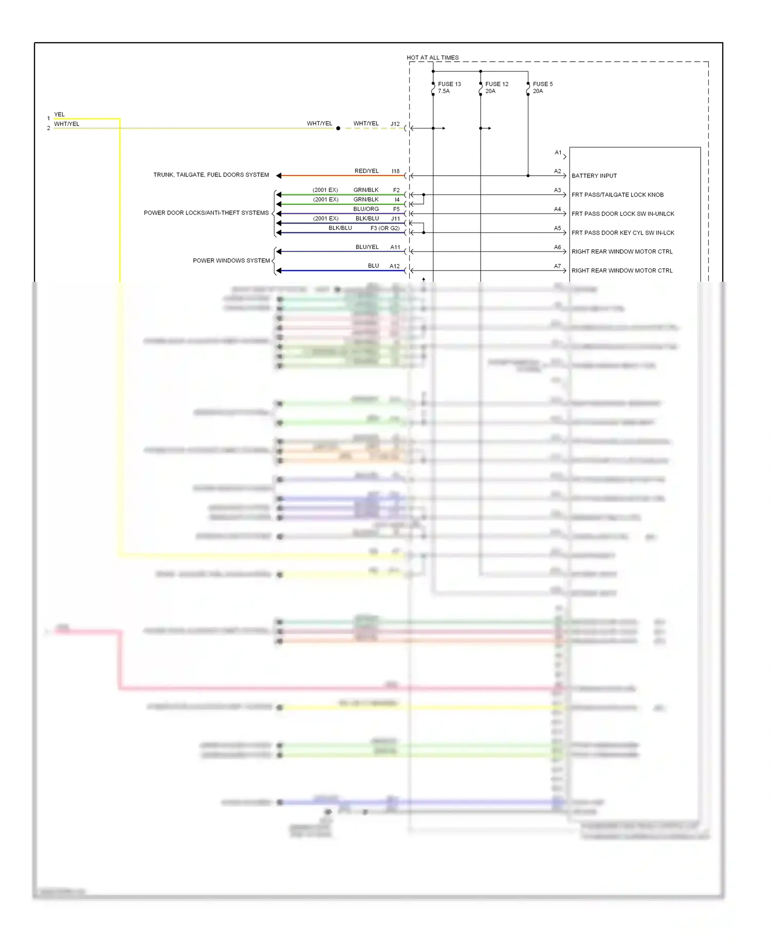 Wiring diagram power windows system for Honda Odyssey II (1999-2003) (2 of 2)