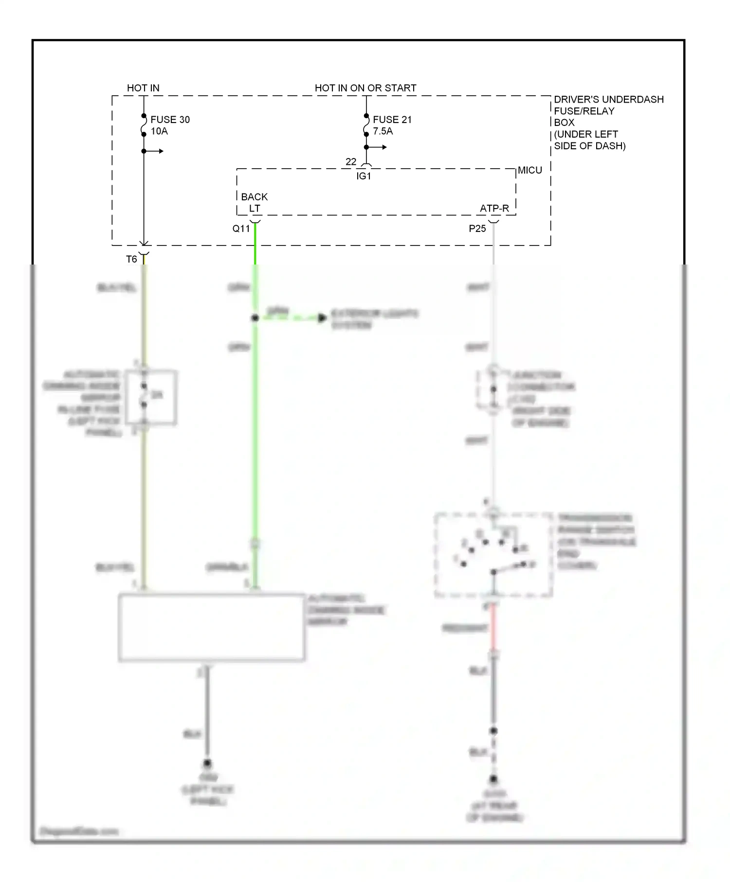 Wiring diagram automatic dimming inside mirror for Honda Odyssey III (2003-2008) (1 of 2)