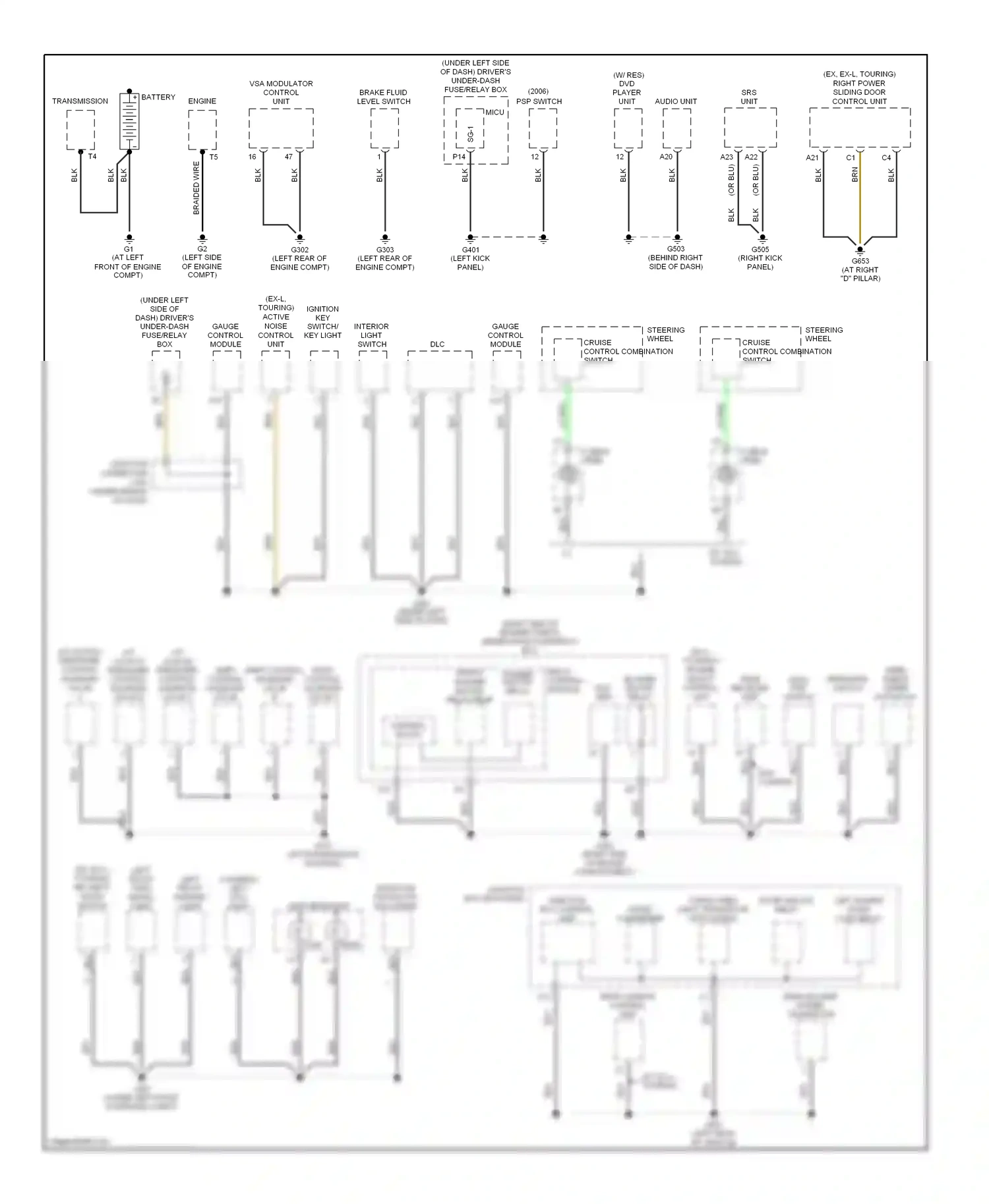 Wiring diagram cruise control combination switch for Honda Odyssey III (2003-2008) (1 of 3)