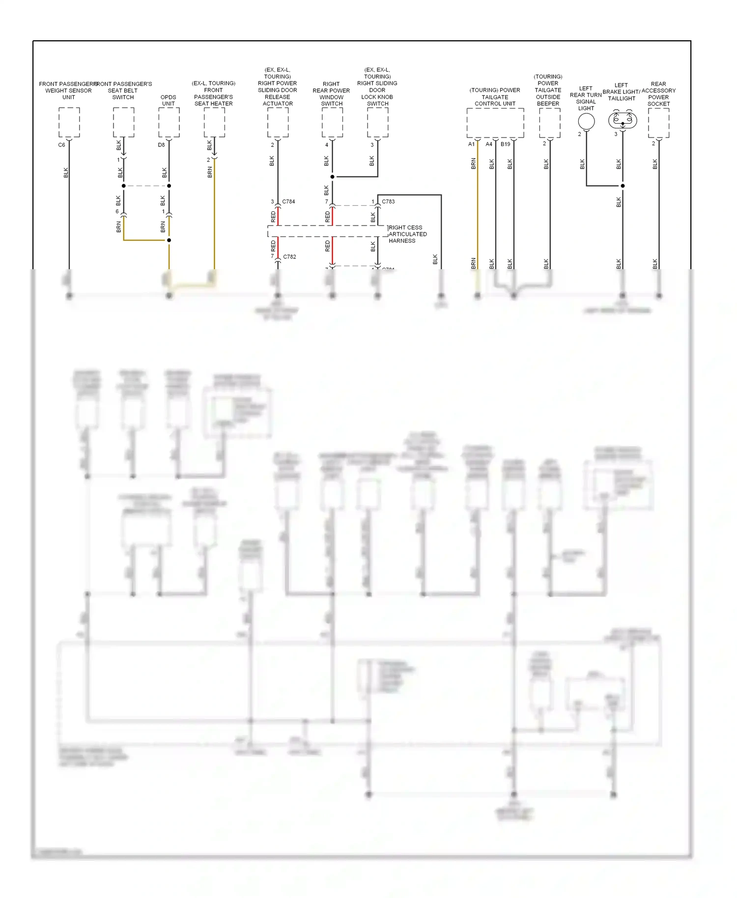 Wiring diagram front passenger's weight sensor unit for Honda Odyssey III (2003-2008) (1 of 1)