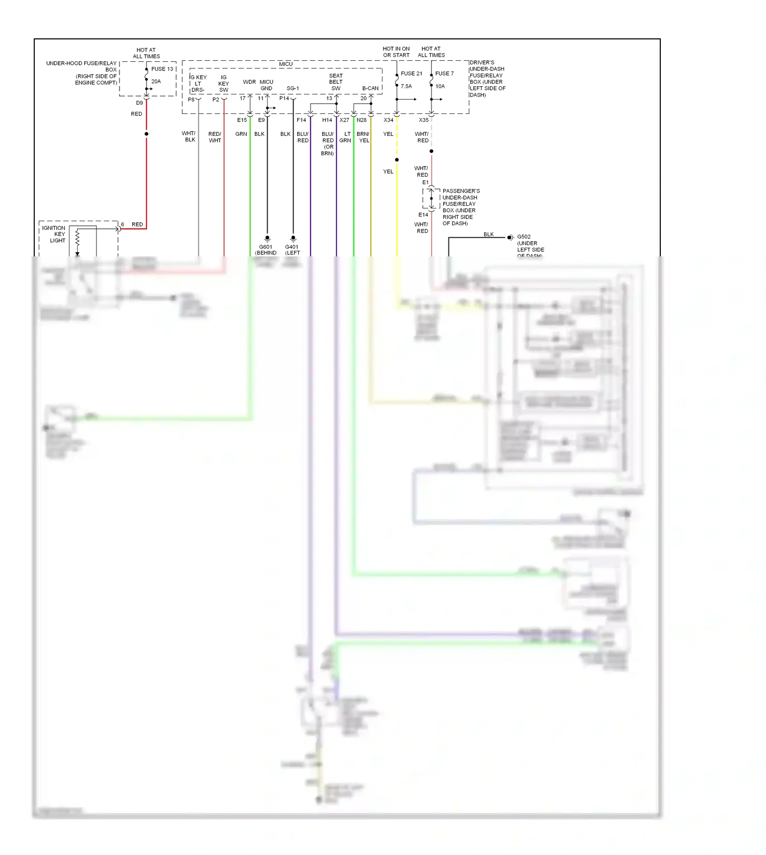 Wiring diagram ignition key light for Honda Odyssey III (2003-2008) (1 of 2)