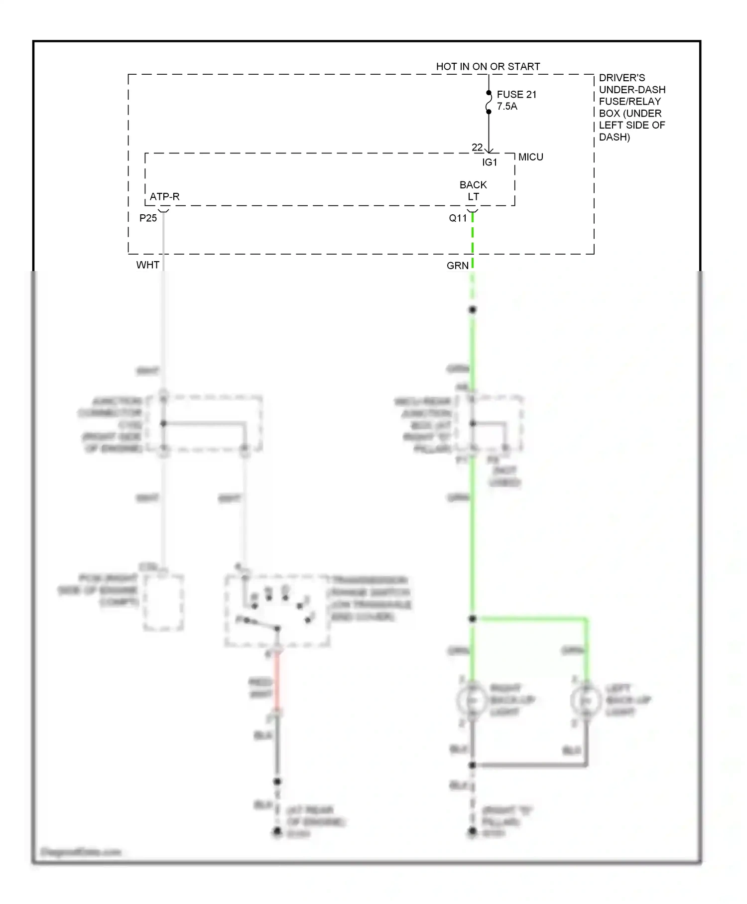 Wiring diagram right back-up light for Honda Odyssey III (2003-2008) (1 of 1)