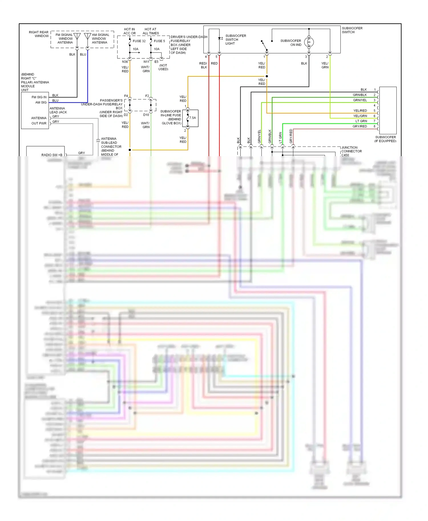 Wiring diagram subwoofer switch for Honda Odyssey III (2003-2008) (4 of 4)