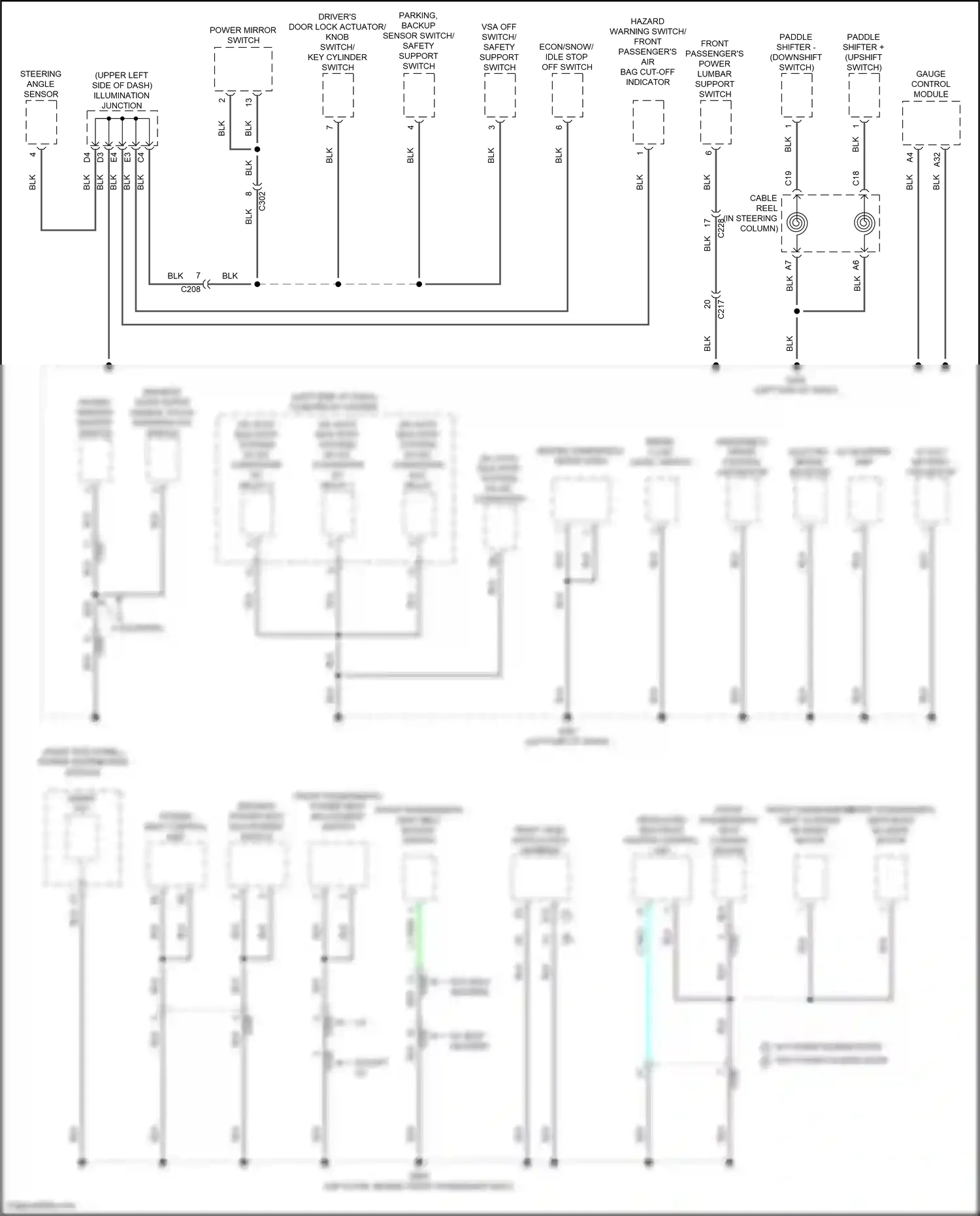 Wiring diagram parking, backup sensor switch/ safety support switch for Honda Odyssey V facelift 2 (2020-2024) (1 of 3)