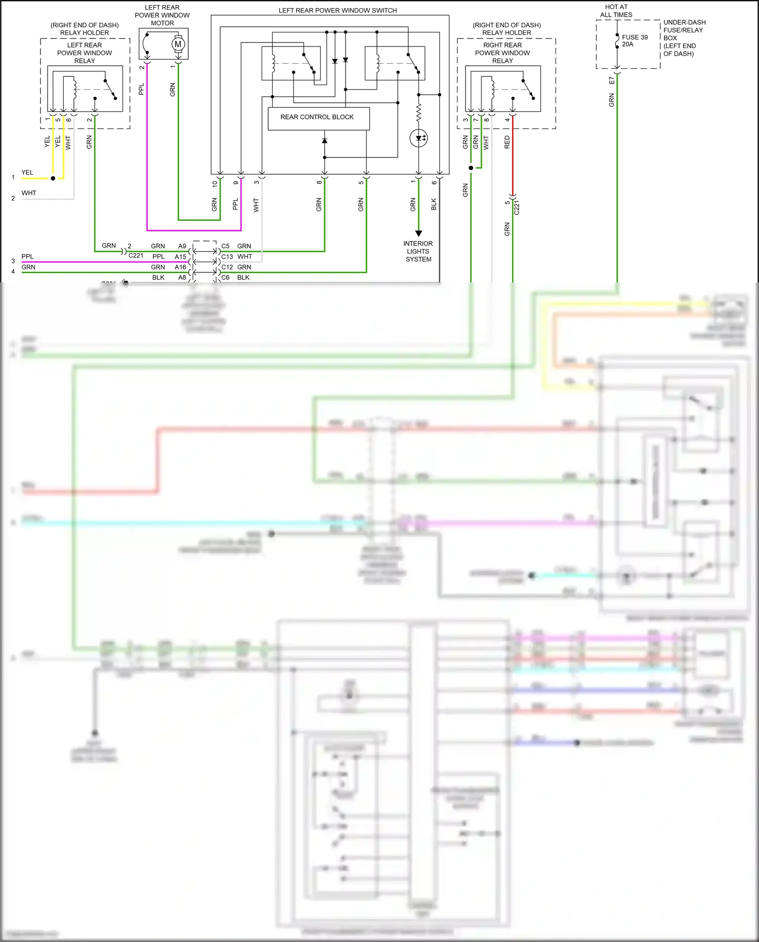 Wiring diagram front passenger's power window switch for Honda Odyssey V facelift (2017-2020) (8 of 9)