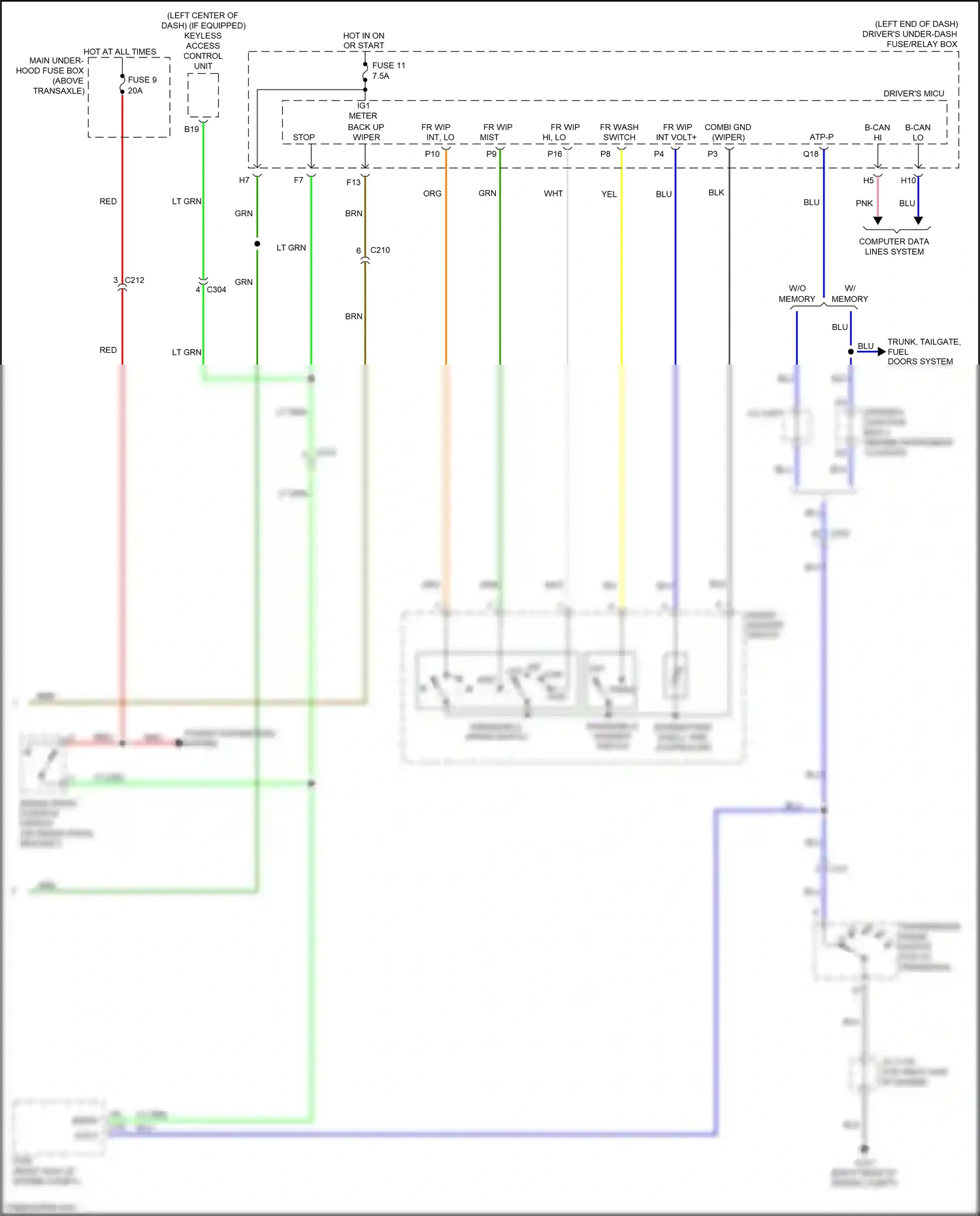 Wiring diagram trunk, tailgate, fuel doors system for Honda Odyssey V (2013-2017) (3 of 6)