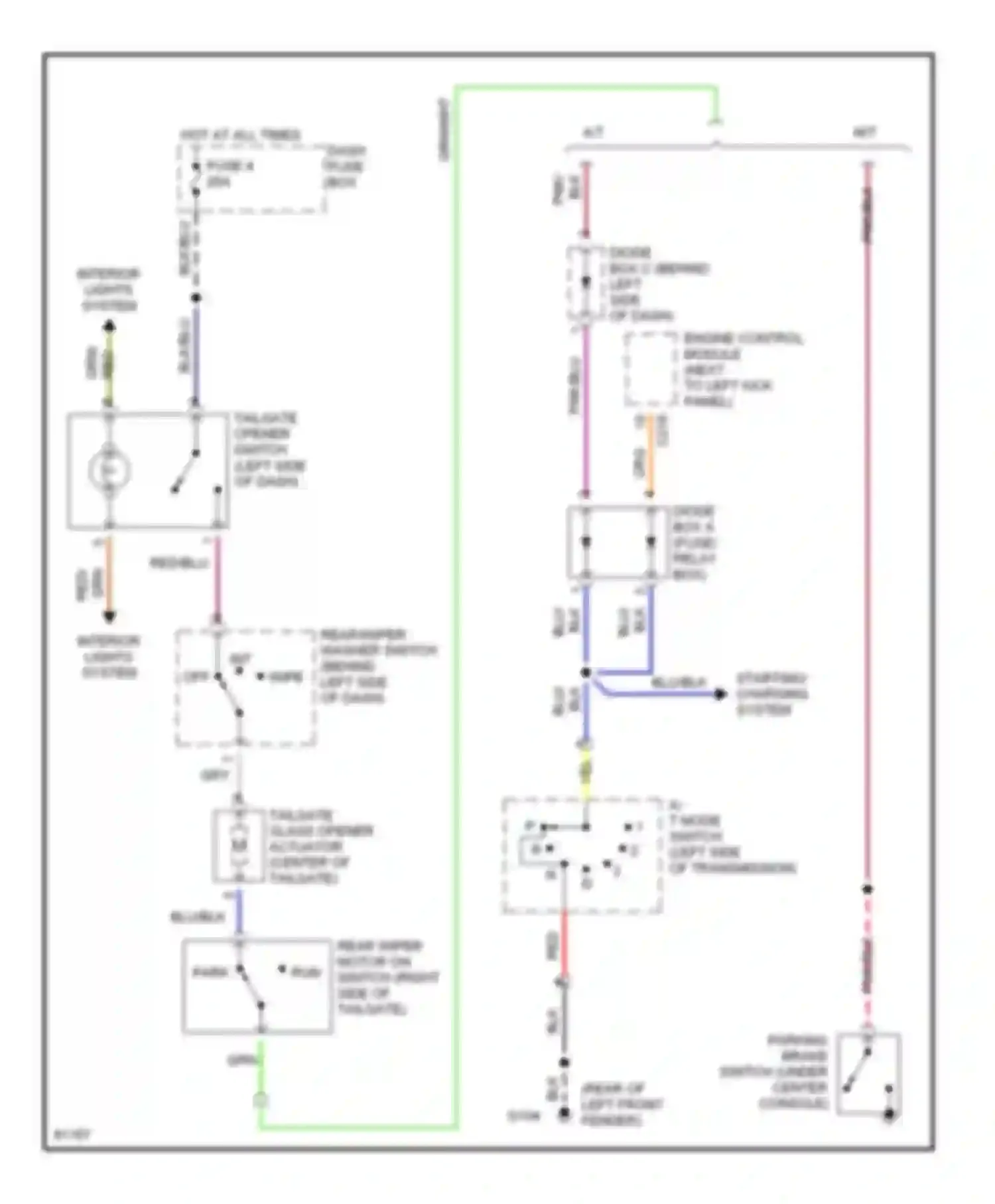 Passport Honda I (1993-1997): Tailgate release circuit, early production